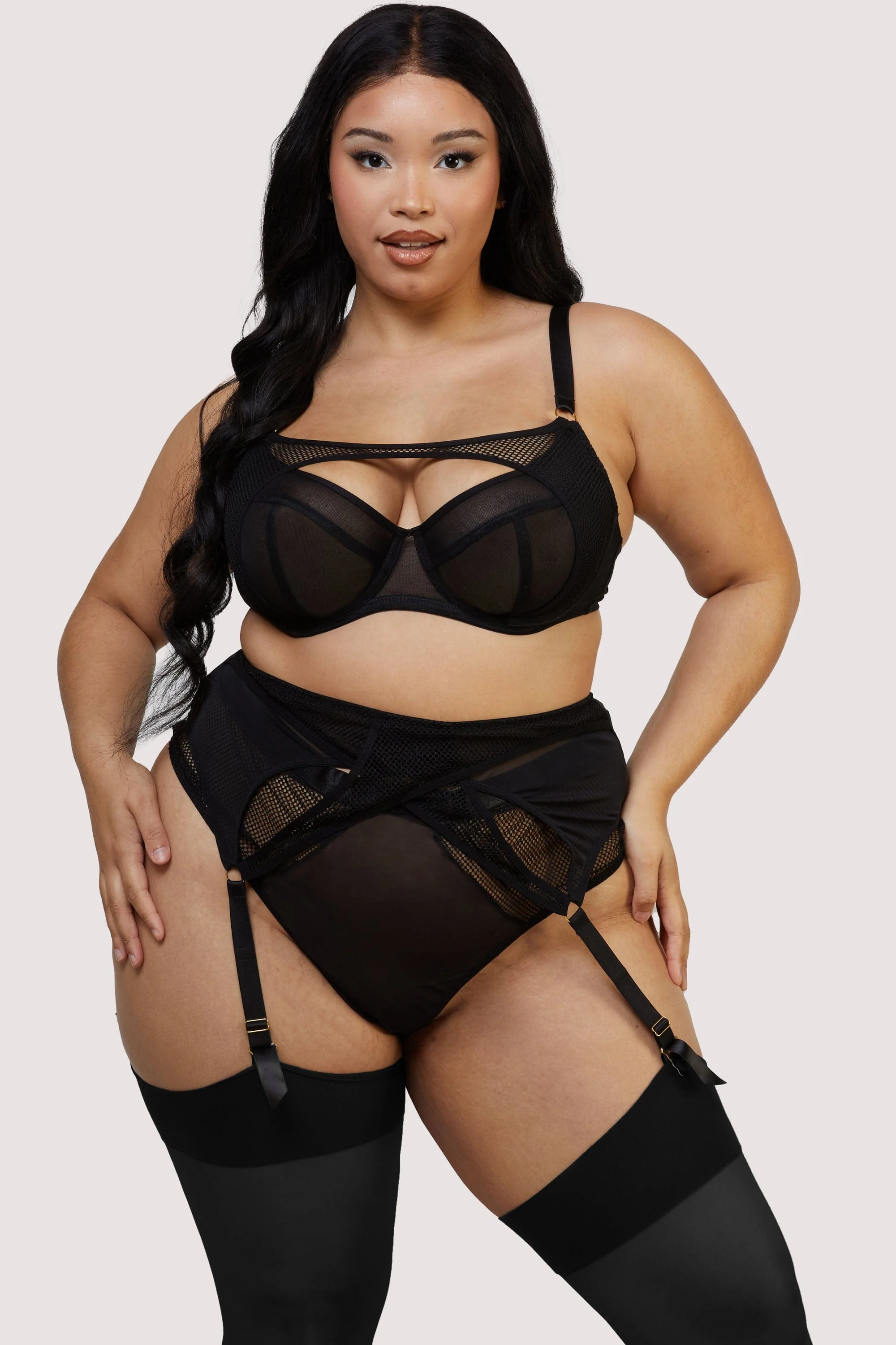 Haley Black Fishnet Panelled Suspender - Image 2