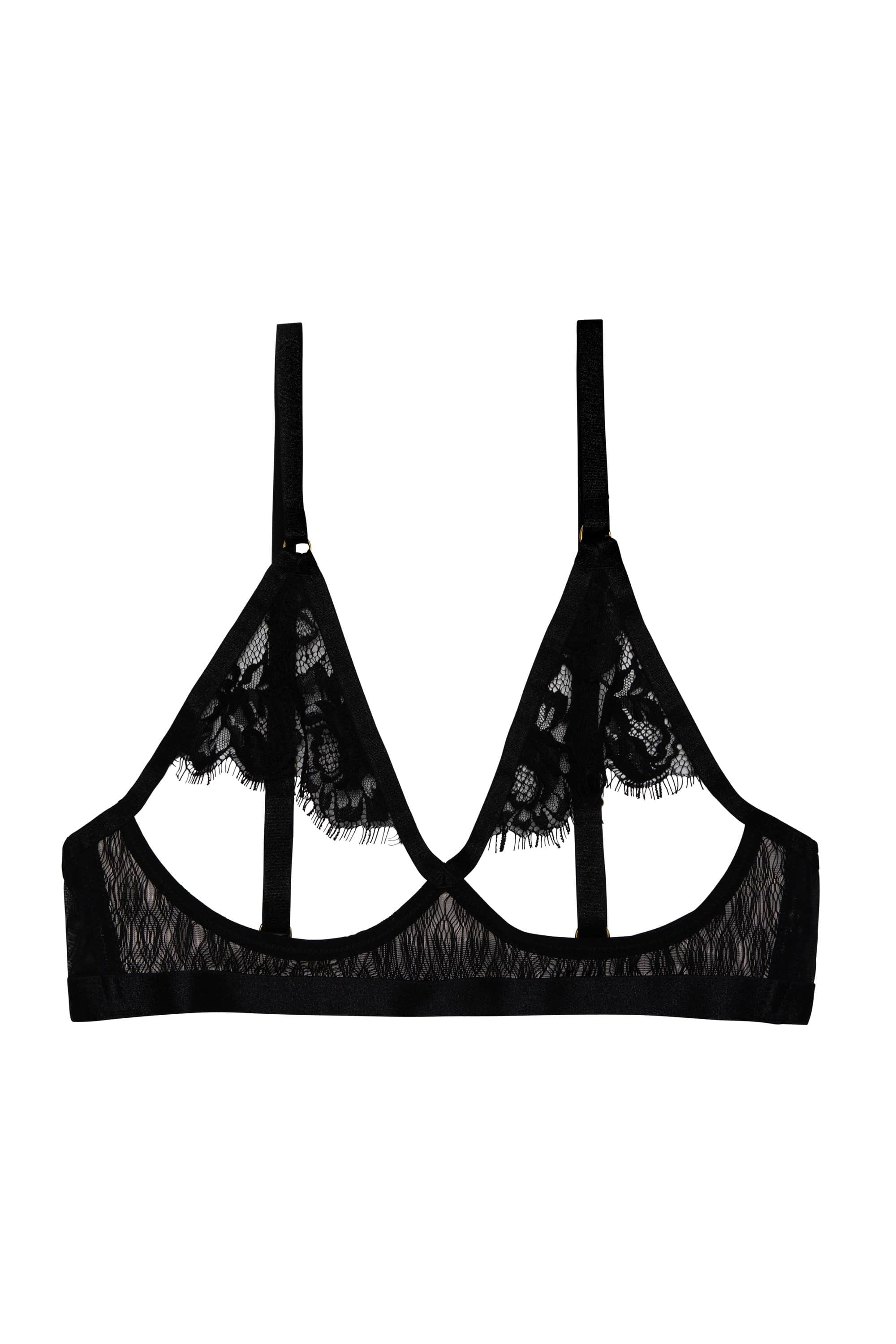 Hustler Blair Black Open Cup Triangle Bra with Geo Mesh - Image 2