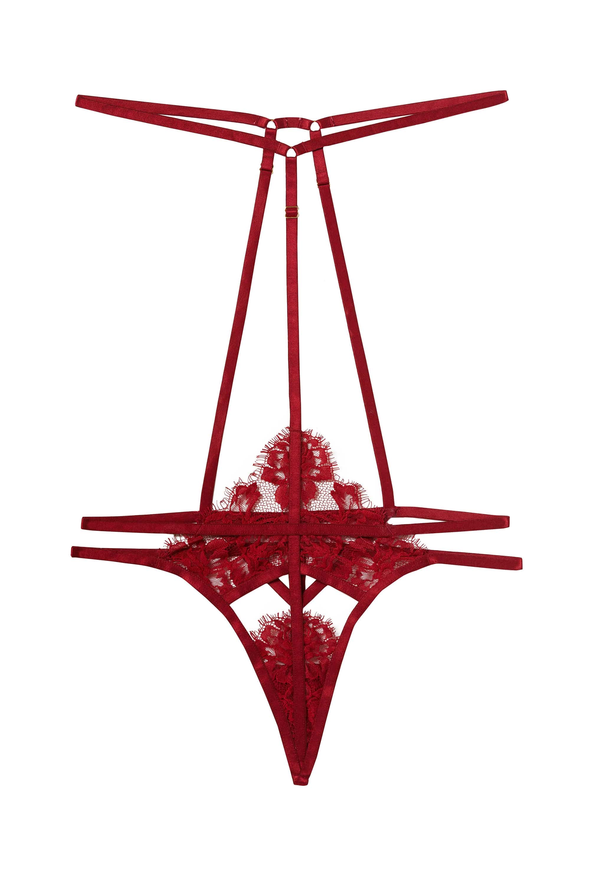 Cherry Wine Lace And Strap Harness Brief - Image 5