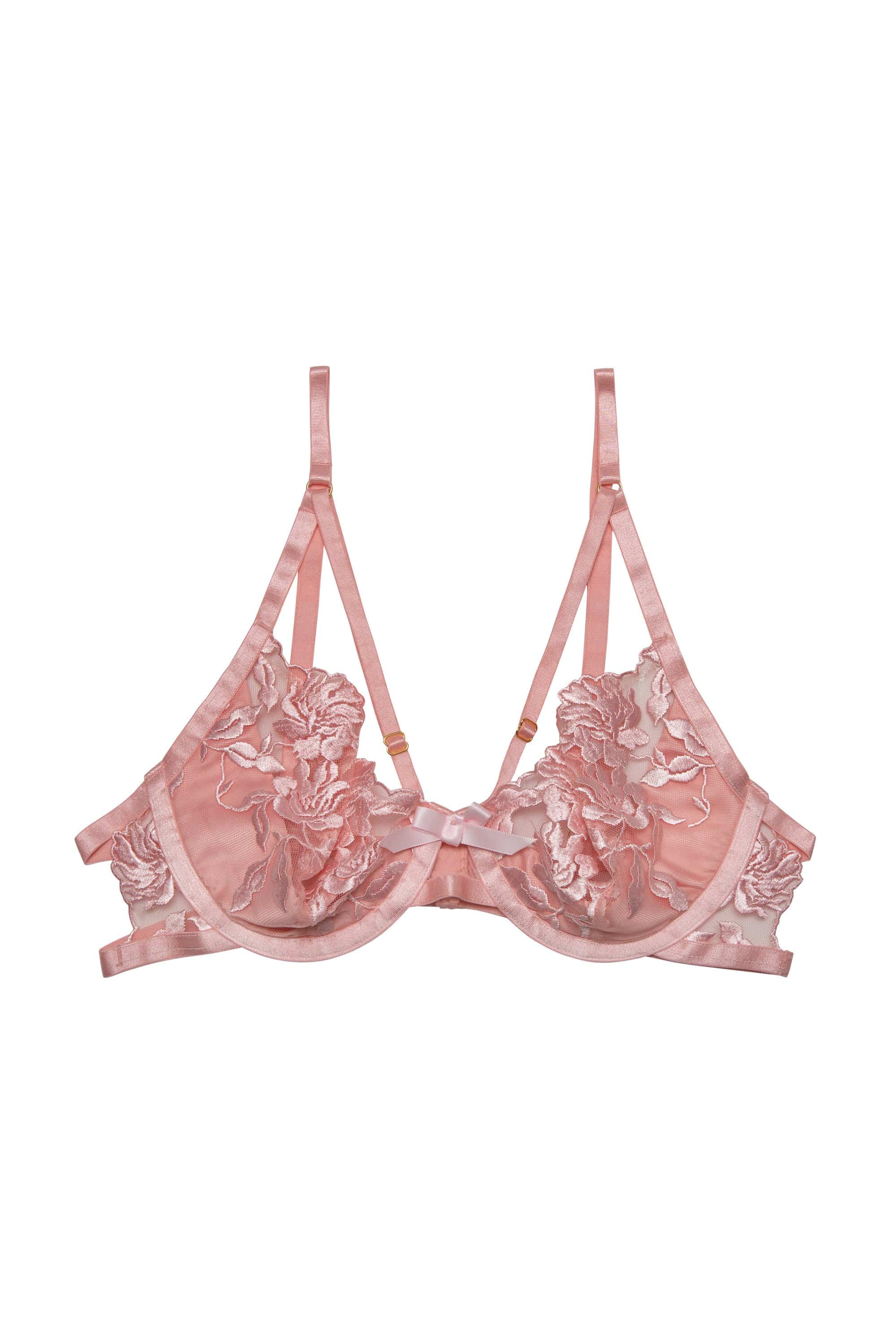 Hustler Mia Peach Embroidered Satin & Mesh Bra - Image 2