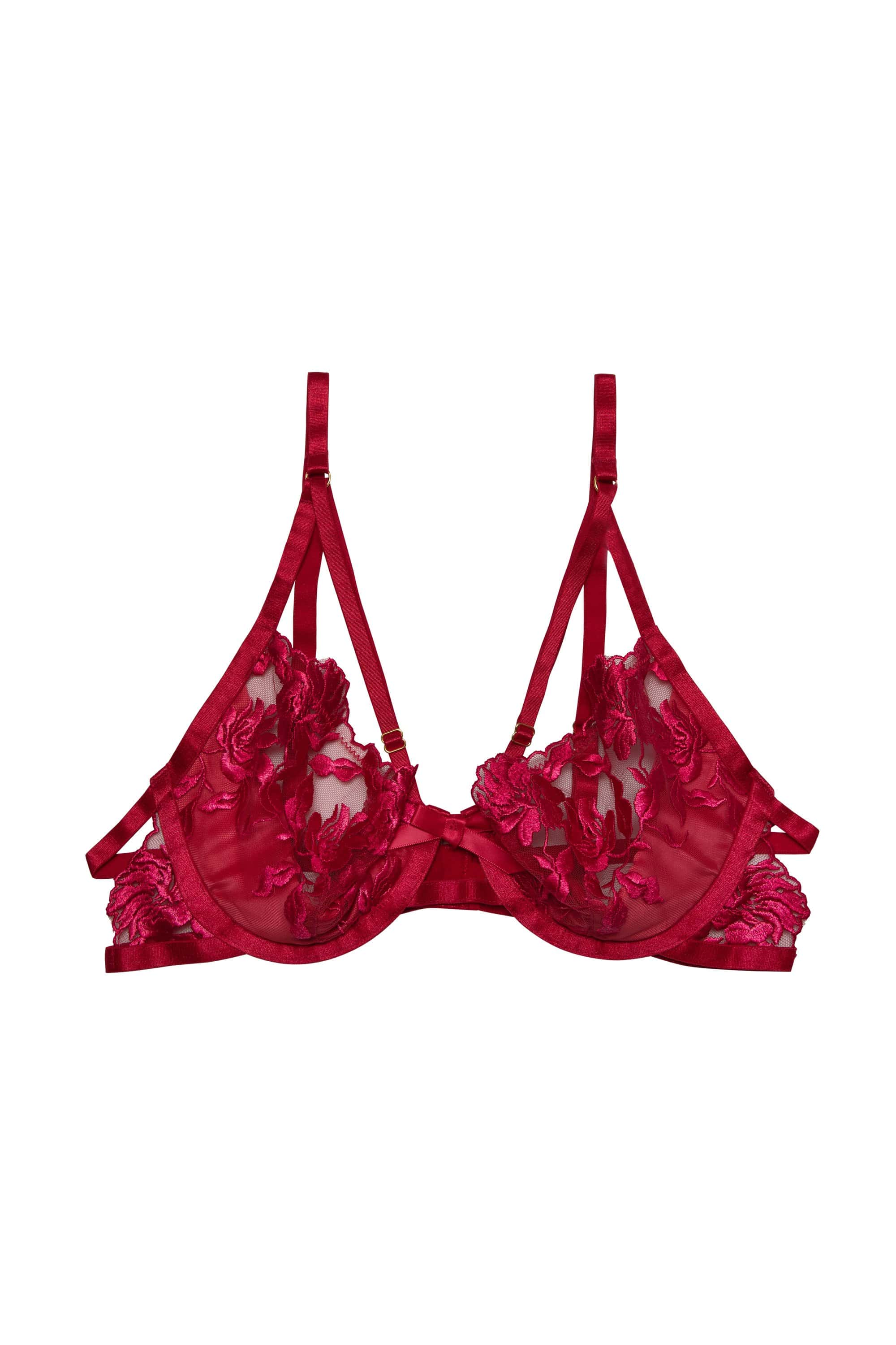 Hustler Mia Hot Pink Embroidered Satin & Mesh Bra - Image 2