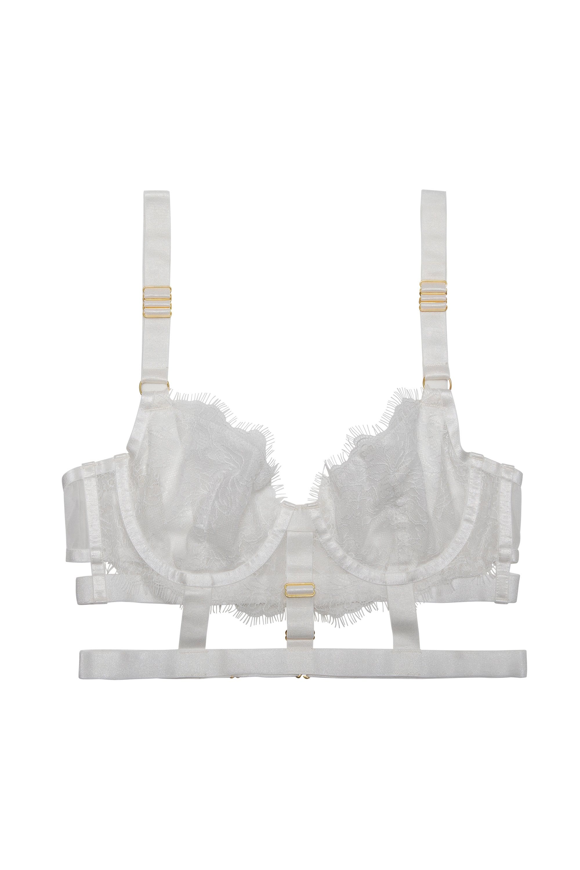 Hustler Pamela Lace Cage White Bra With Hardware Detail - Image 3