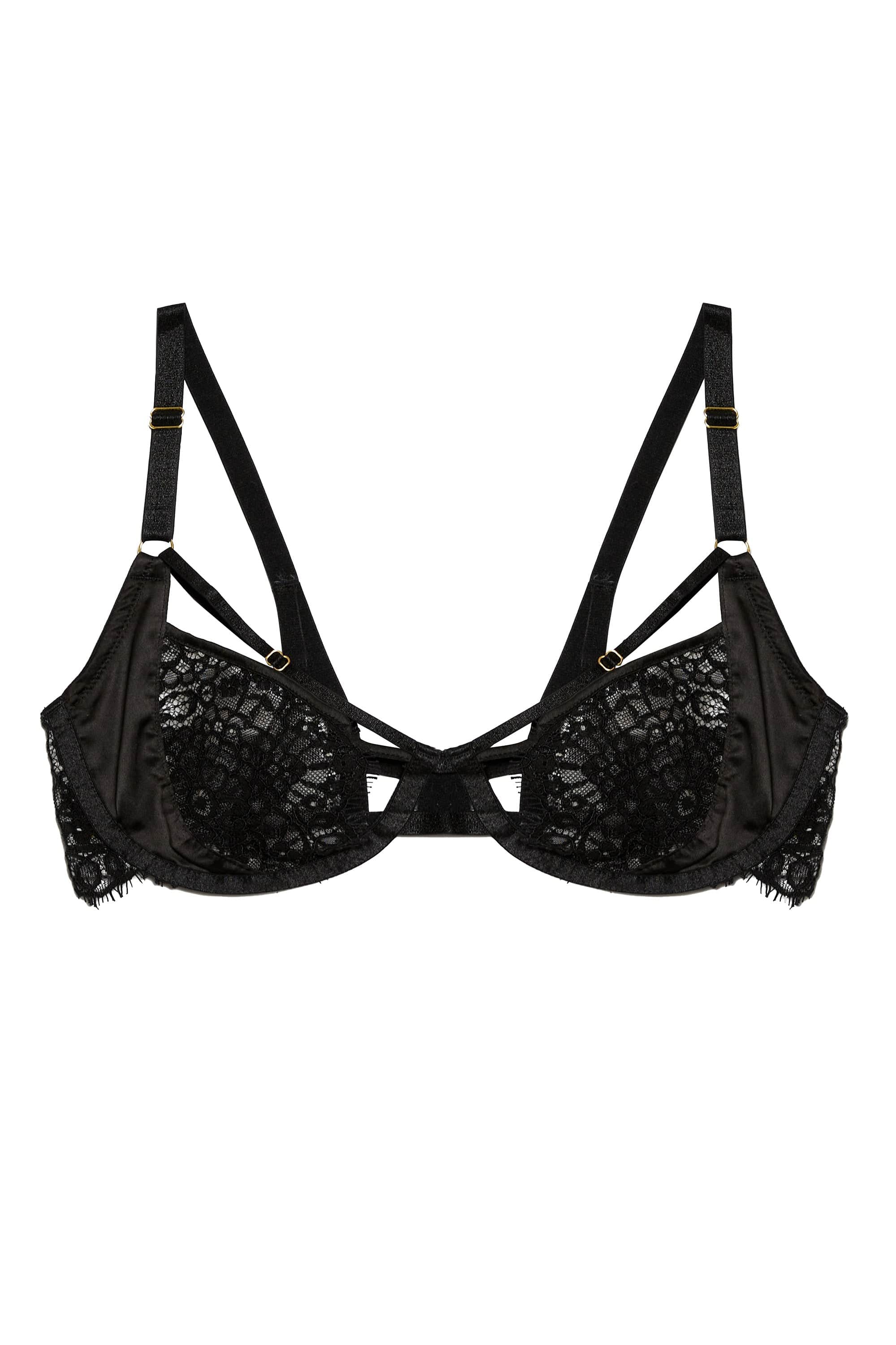 Reena Black Satin And Lace Cut Out Bra - Image 3