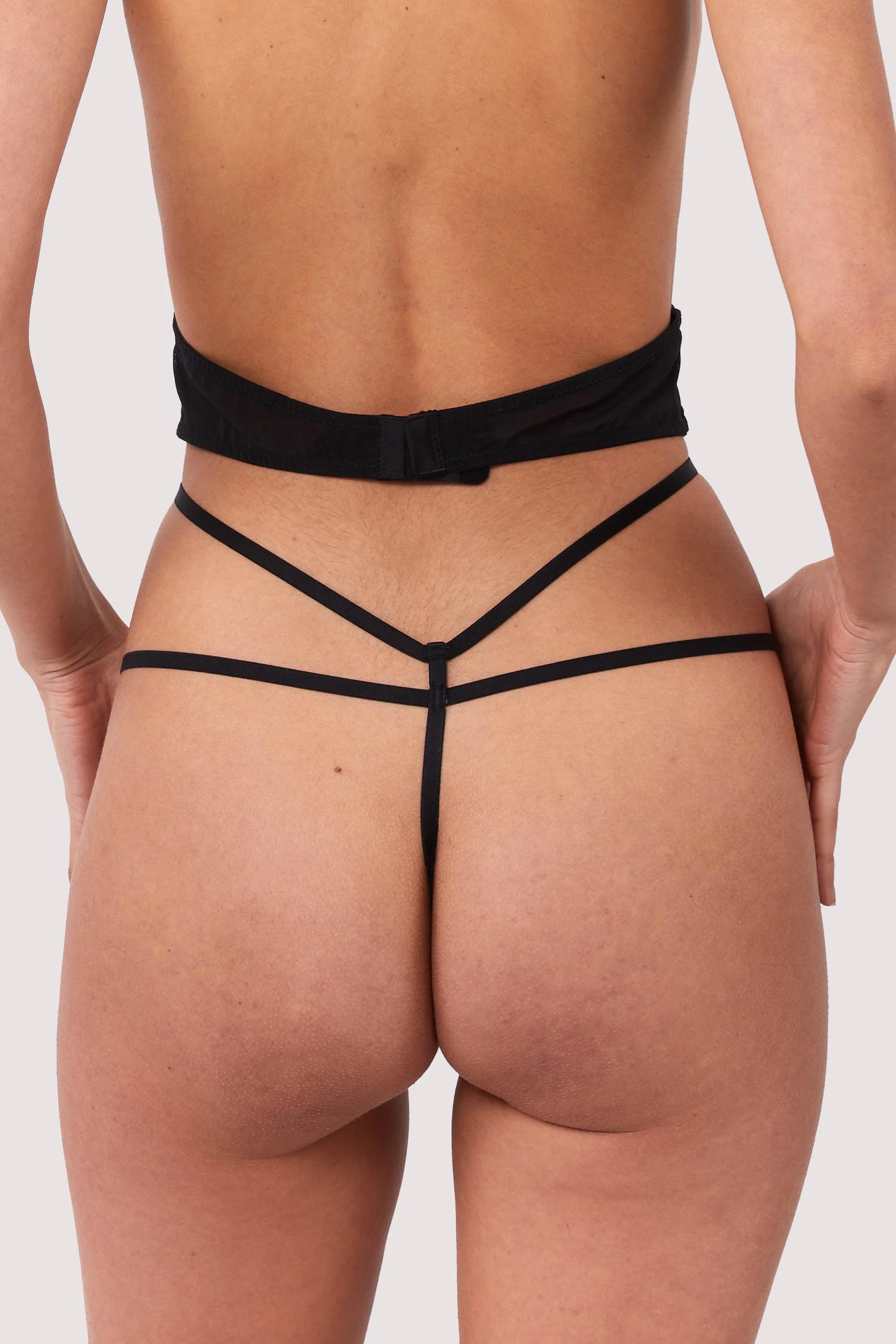 Sylvia Black Strappy Satin Thong - Image 2