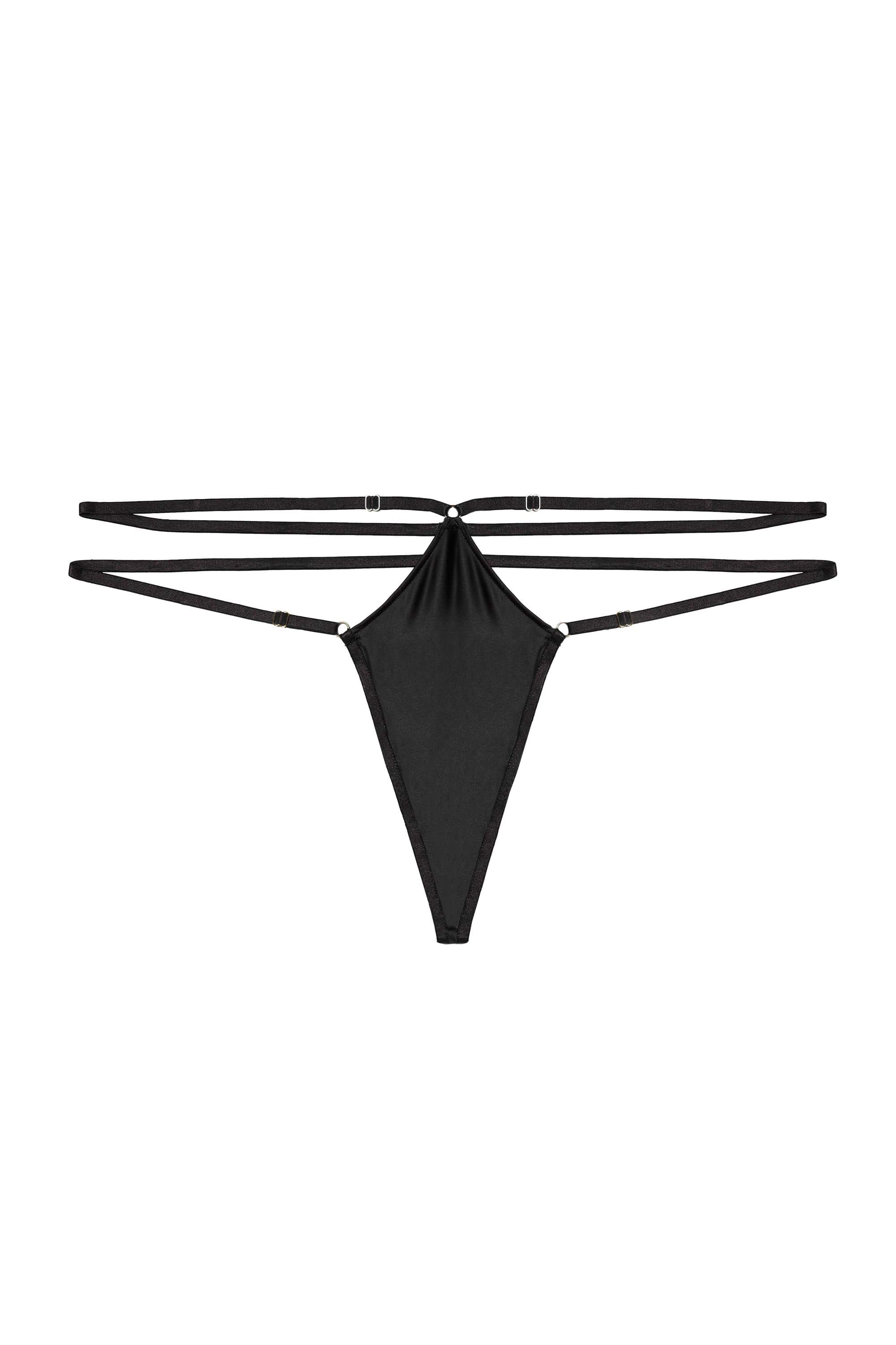 Sylvia Black Strappy Satin Thong - Image 5