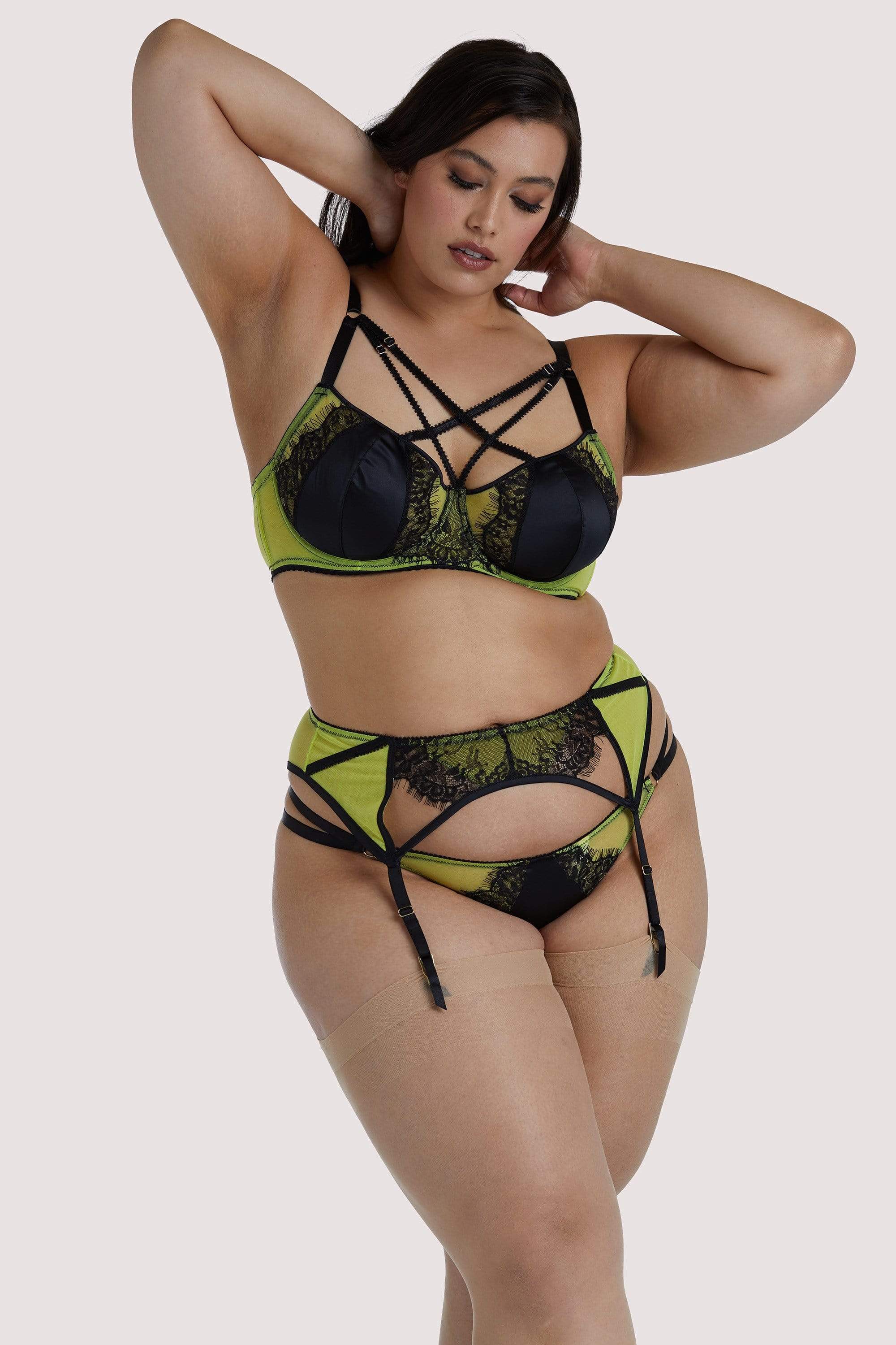 Indigo Lime Satin and Lace Picot Suspender - Image 4