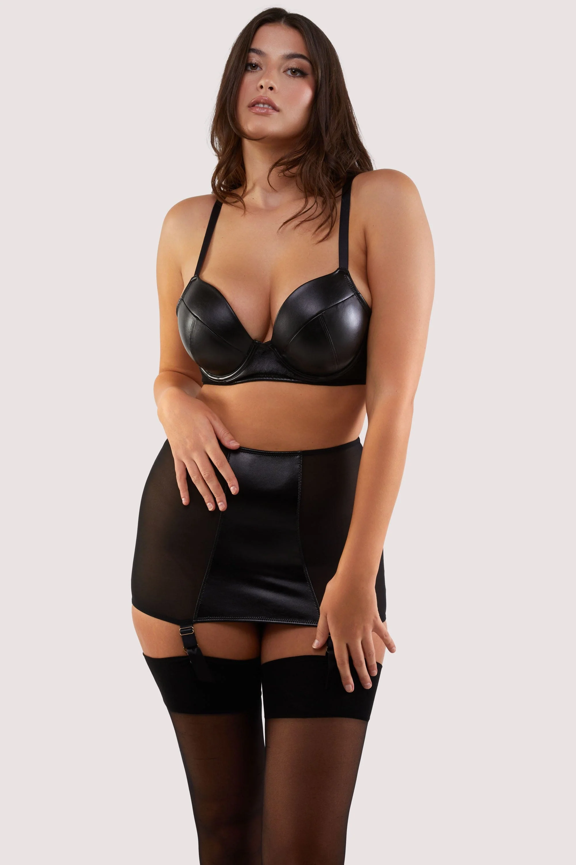 Iris Black Leatherette Padded Plunge Bra - Image 8