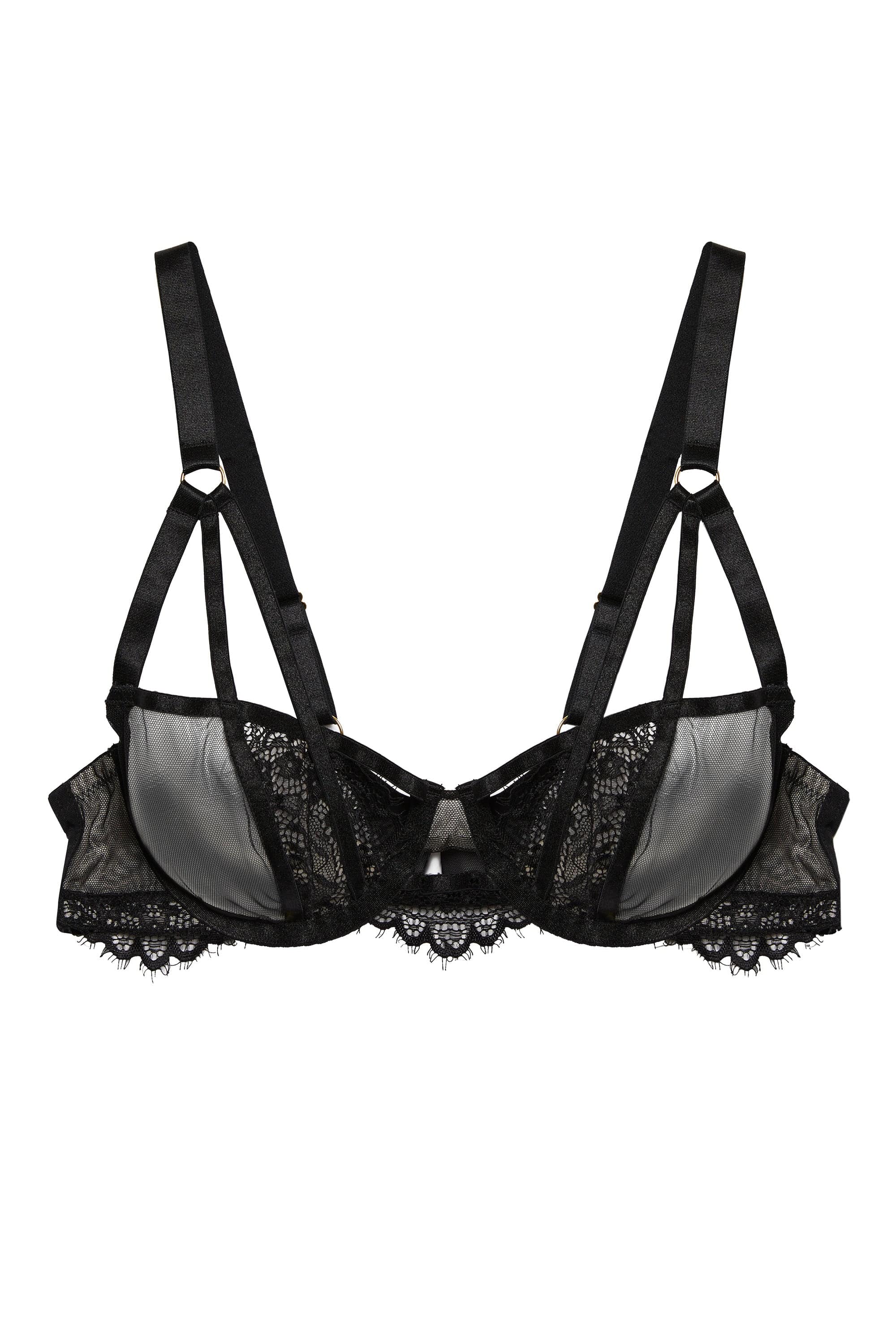 Kennedy Black Strappy Mesh and Lace Balconette Bra - Image 4