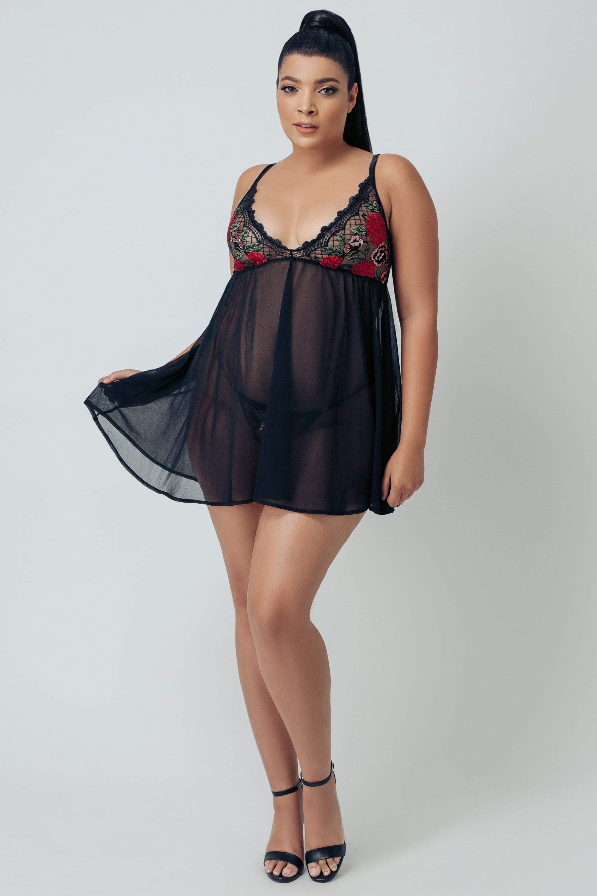 Kilo Brava Black Wild Roses Mini Dress - Image 3