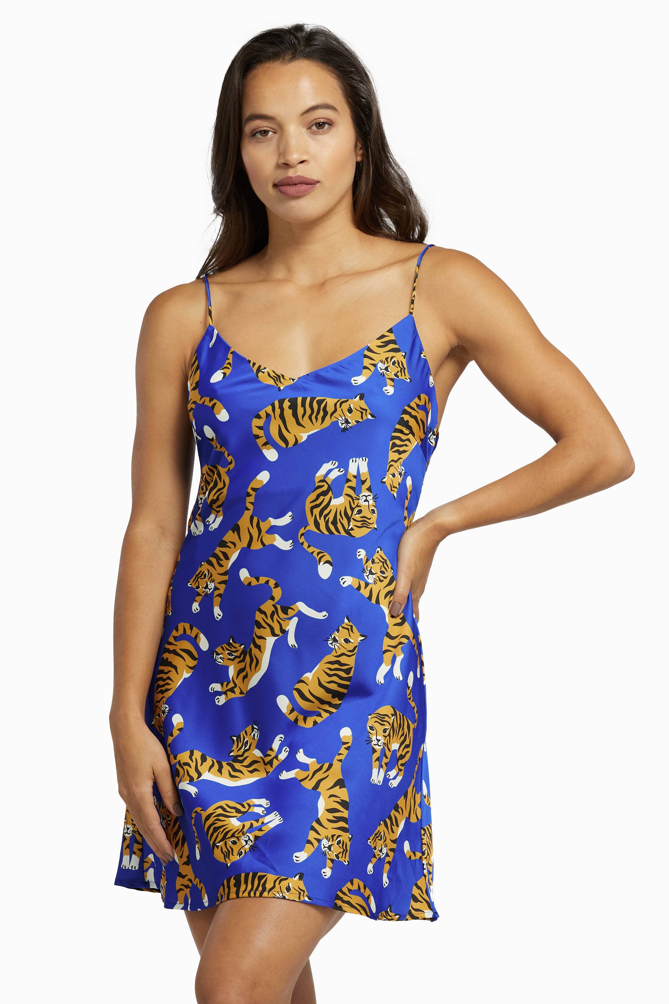 Blue Tiger Satin Mini Slip Dress - Image 2