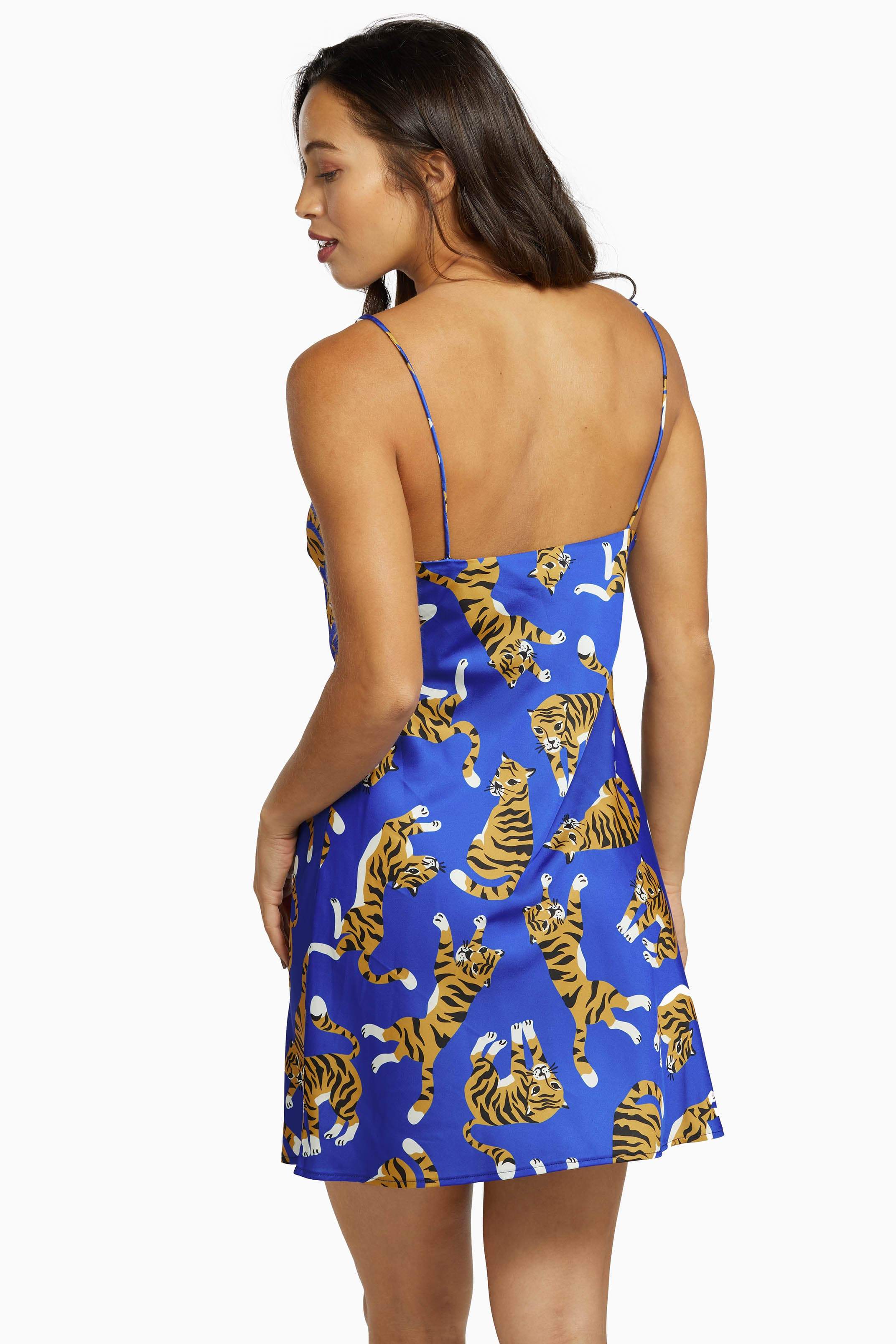 Blue Tiger Satin Mini Slip Dress - Image 3