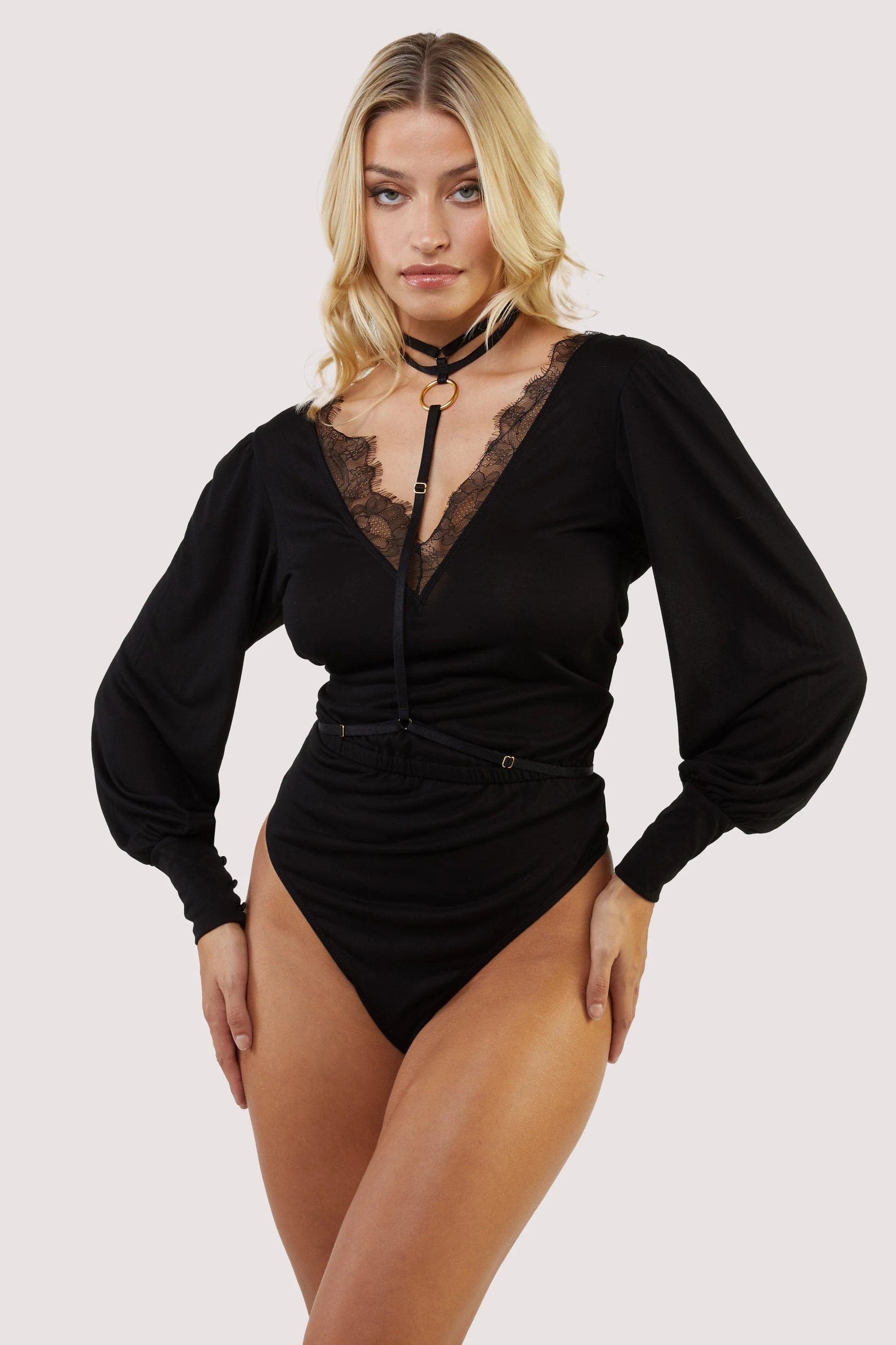 Libra Black Harness Sleeved Bodysuit - Image 3