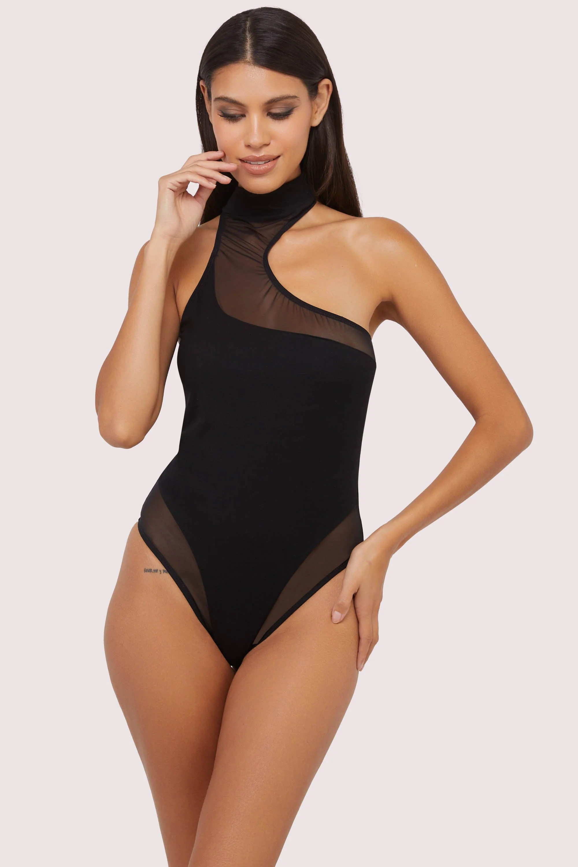 Lola Black Asymmetric Mesh & Jersey Body - Image 3
