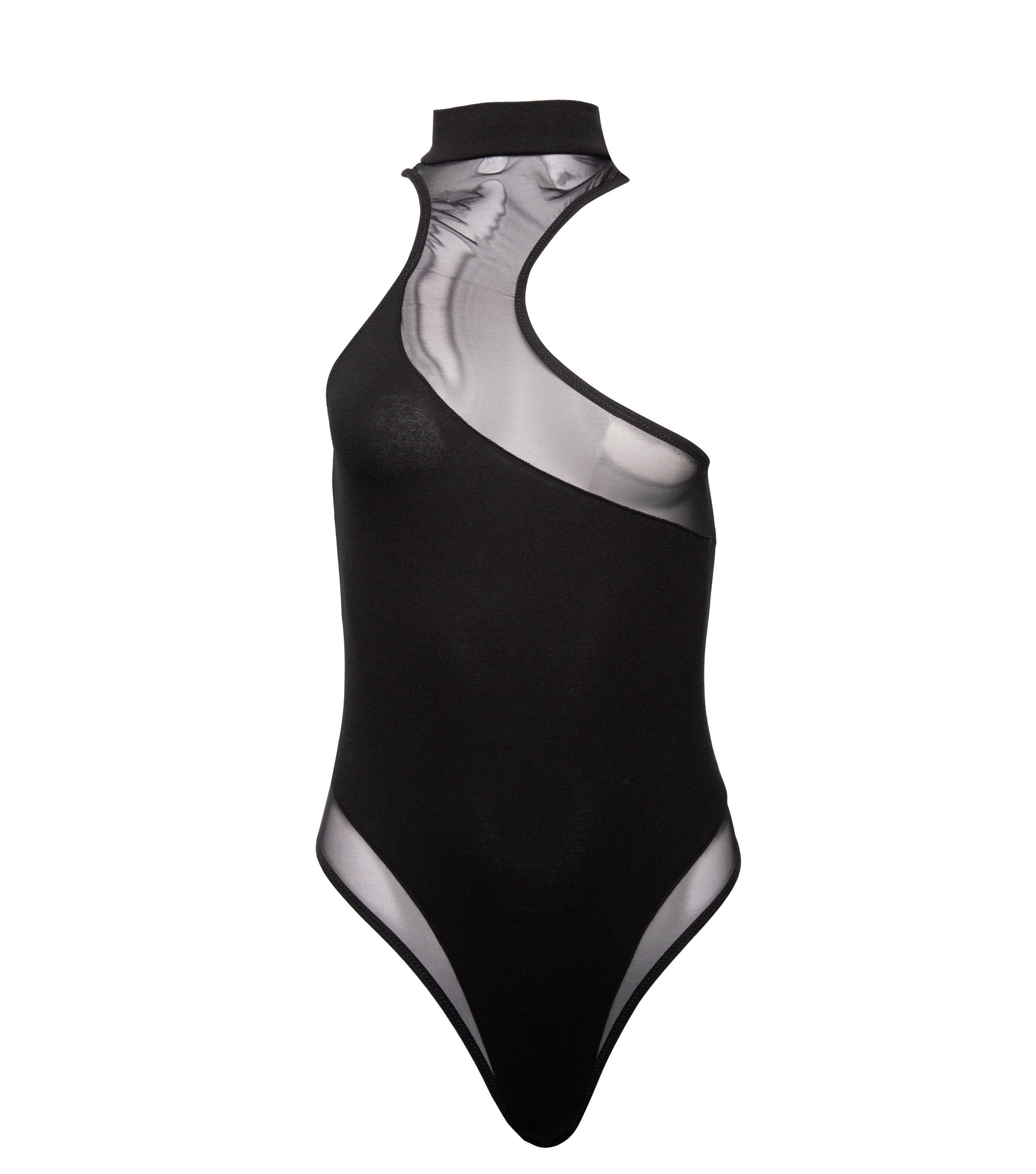 Lola Black Asymmetric Mesh & Jersey Body - Image 6