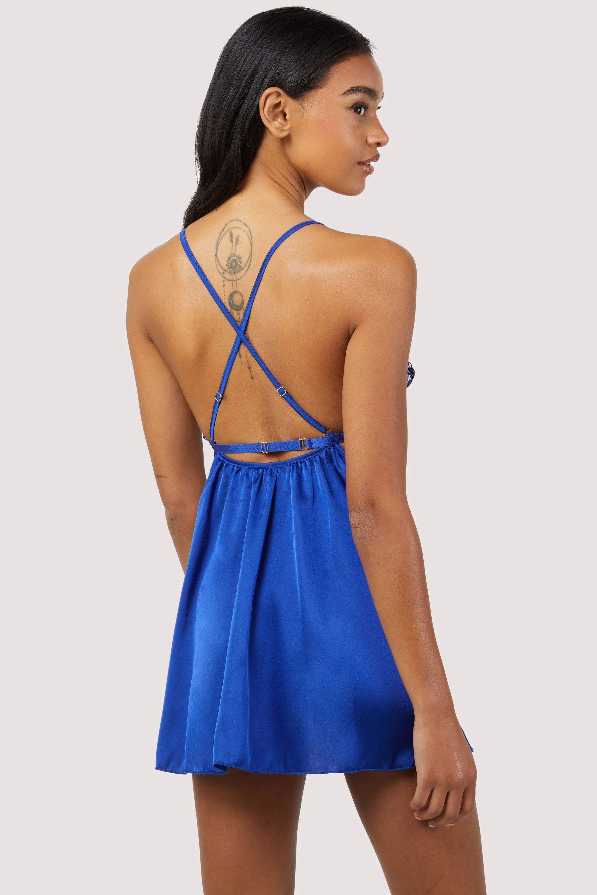 Lola Electric Blue Satin Babydoll and Thong Set - Image 2
