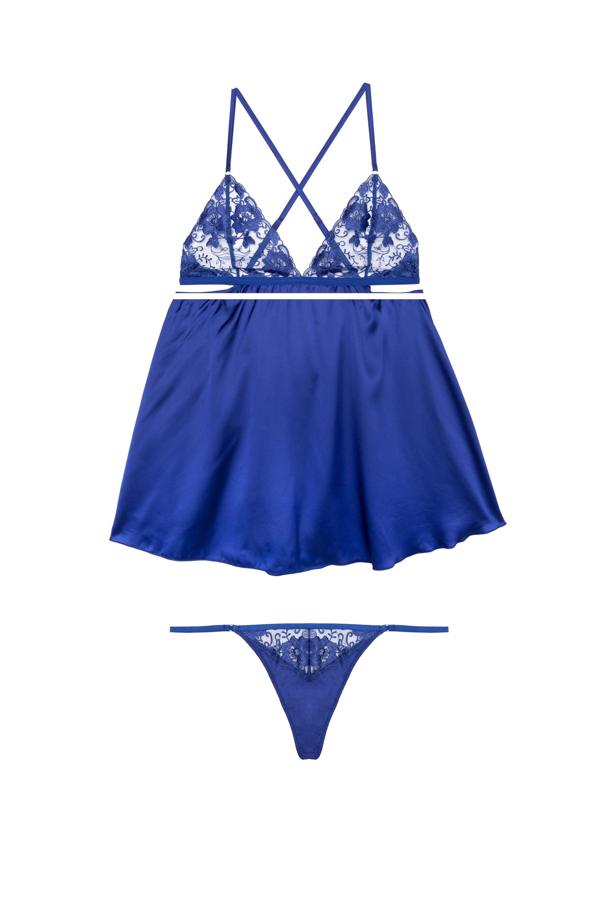 Lola Electric Blue Satin Babydoll and Thong Set - Image 3