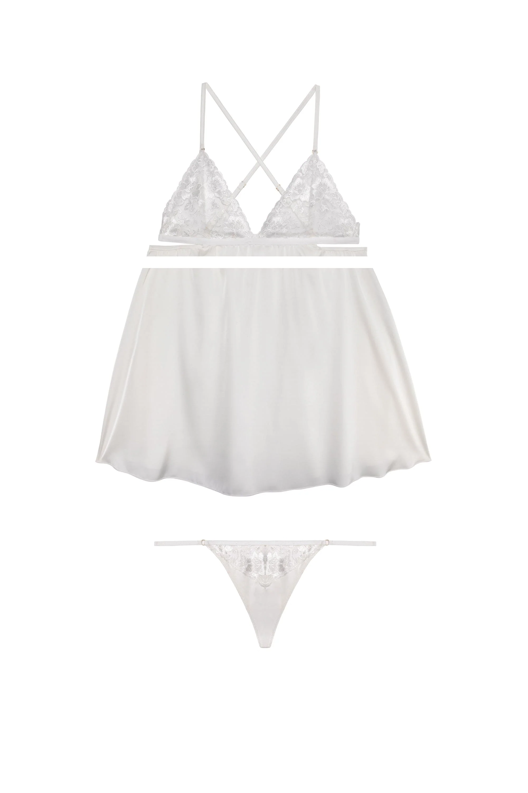 Lola White Satin Babydoll and Thong Set - Image 4