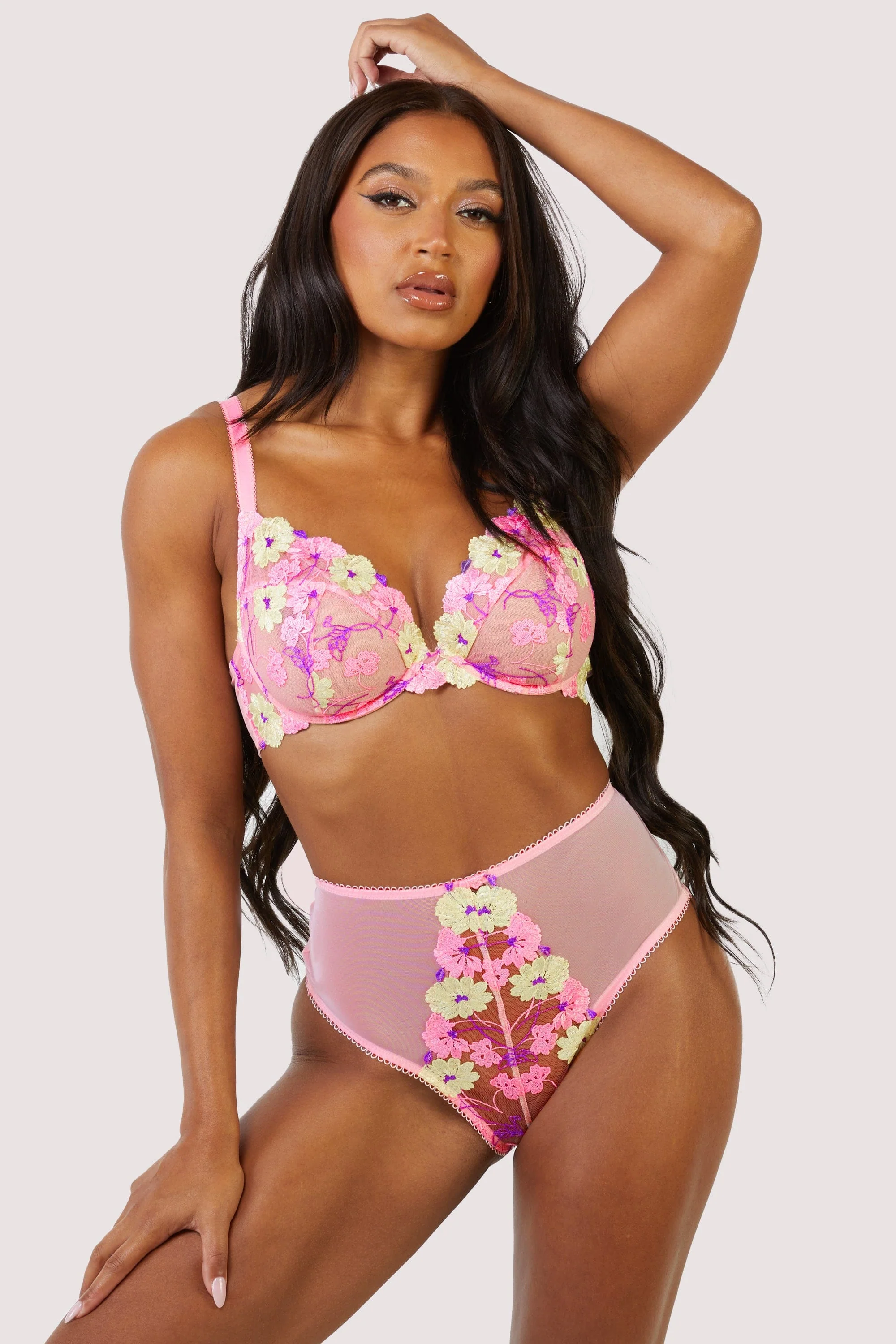 Luna Pastel Pink Embroidery High Waisted Brief - Image 3