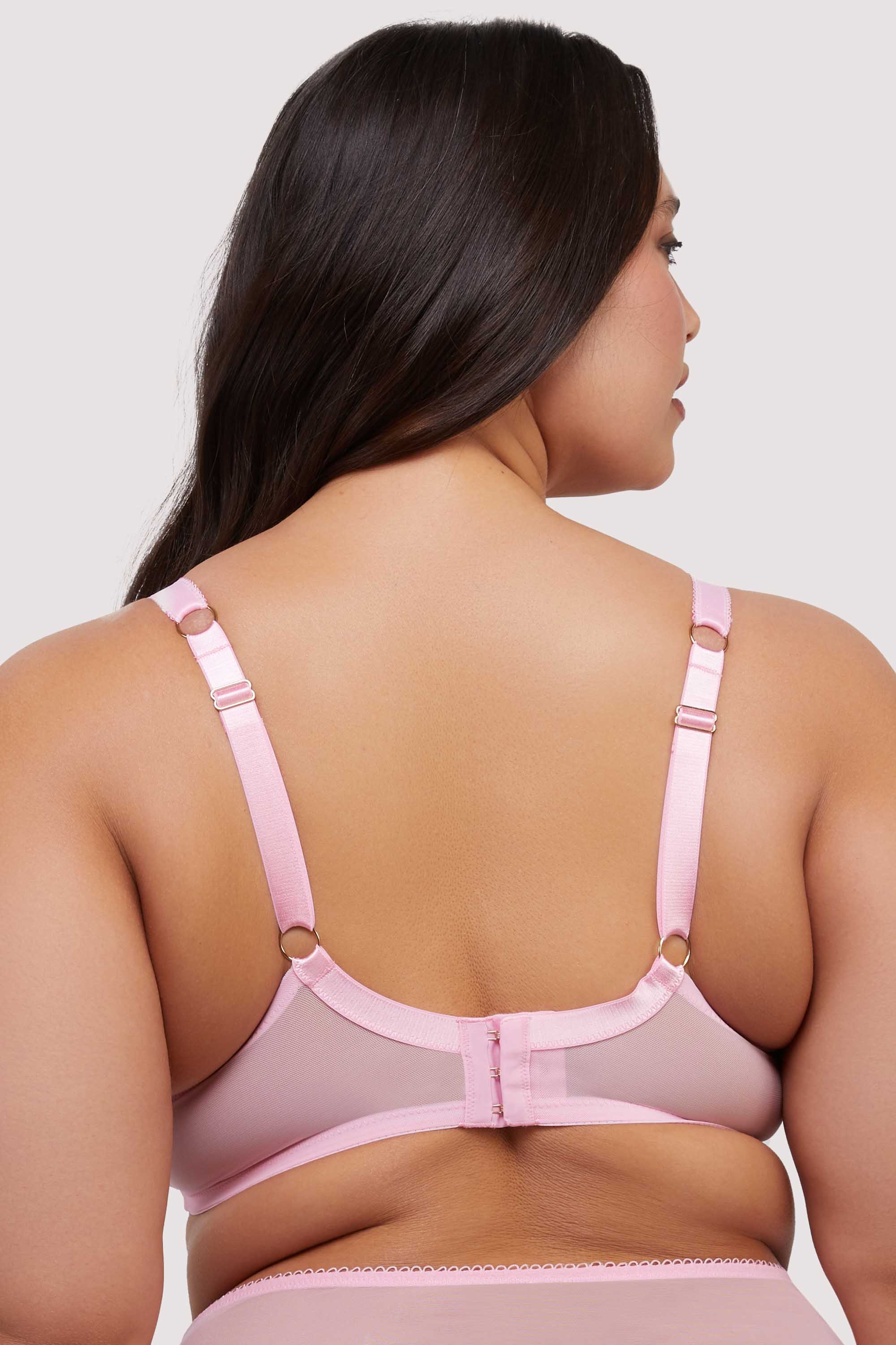 Luna Pastel Pink Embroidery Picot Elastic Plunge Bra - Image 3