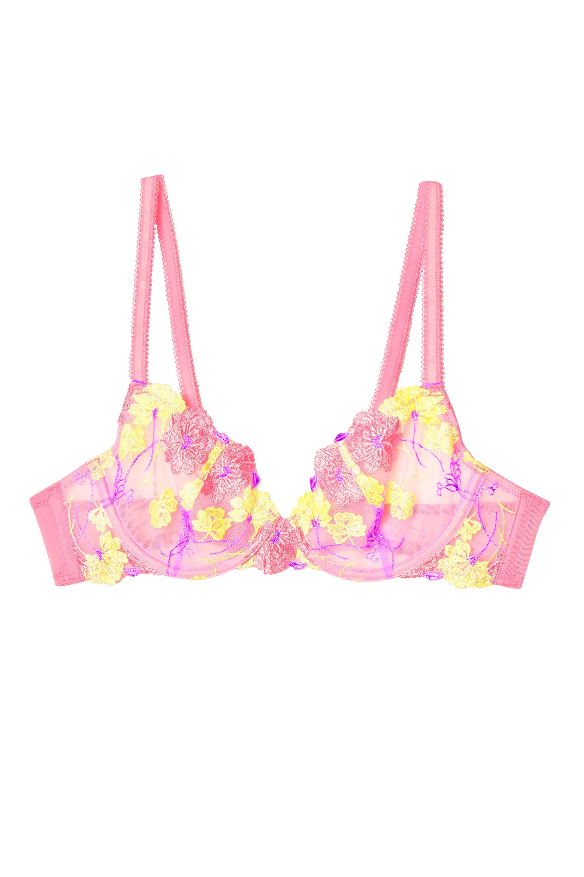 Luna Pastel Pink Embroidery Picot Elastic Plunge Bra - Image 4