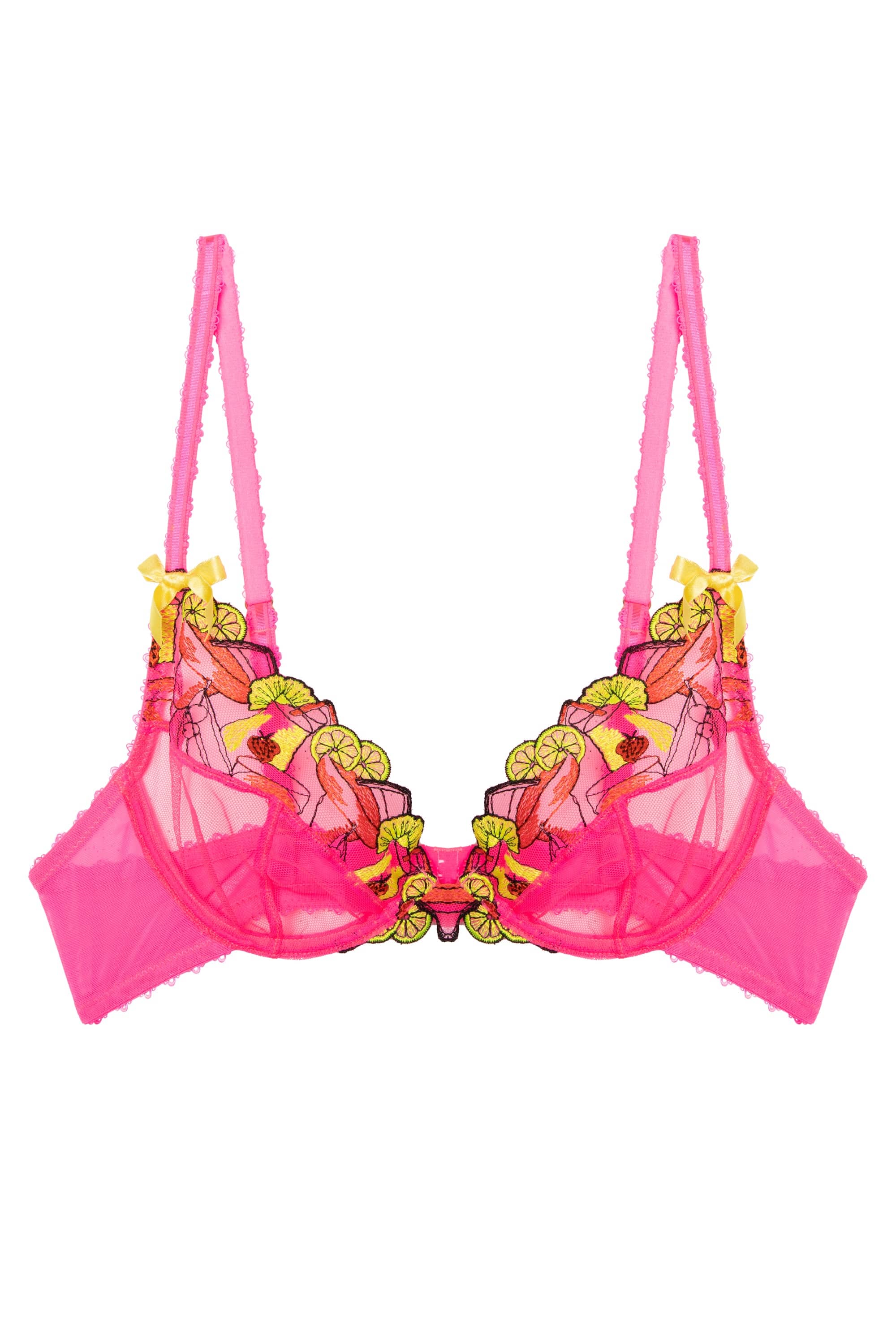 Magda Pink Neon Cocktail Embroidery Plunge Bra - Image 8