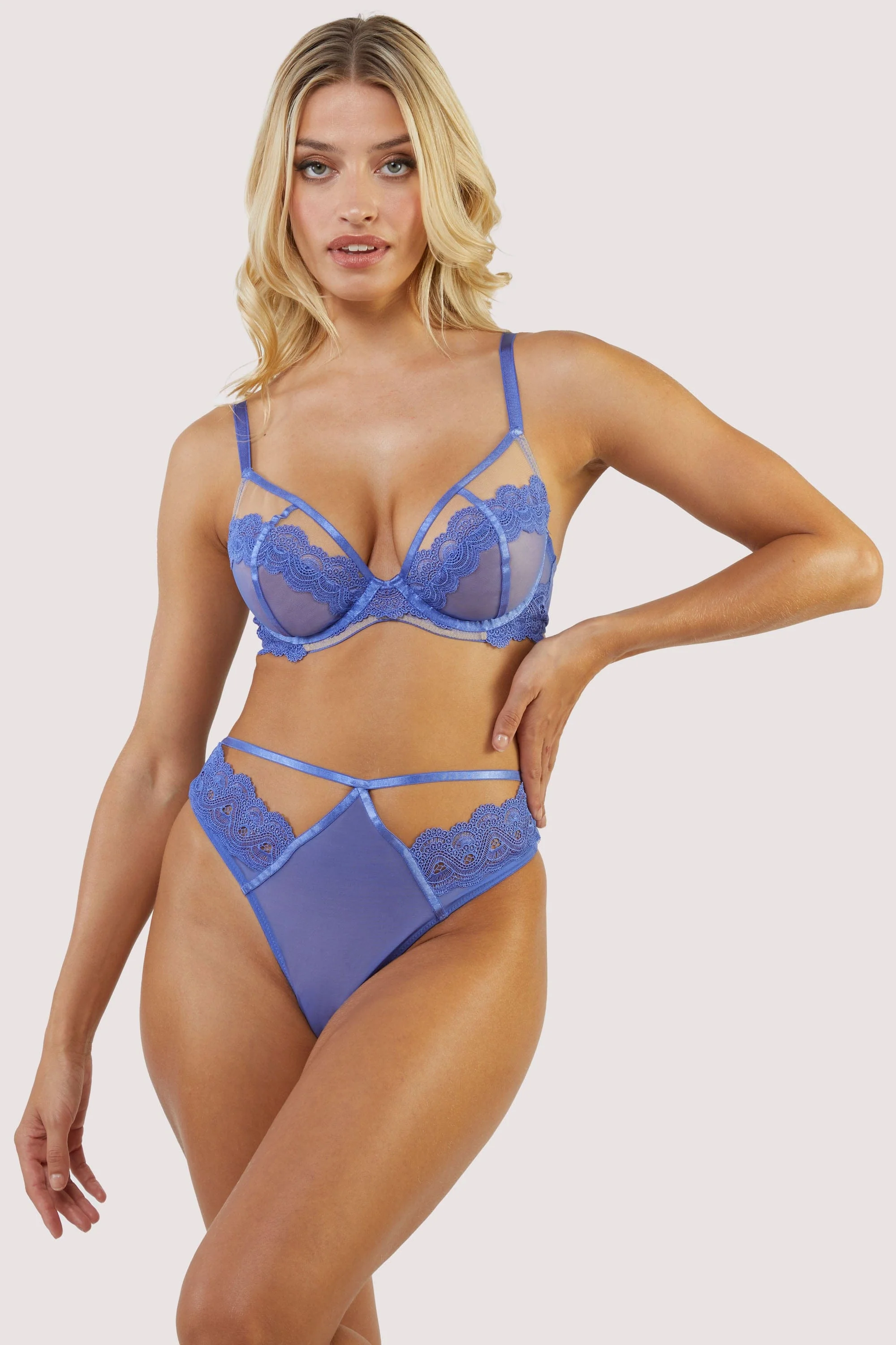 Maisie Blue Lace Trim High Waist Thong - Image 3