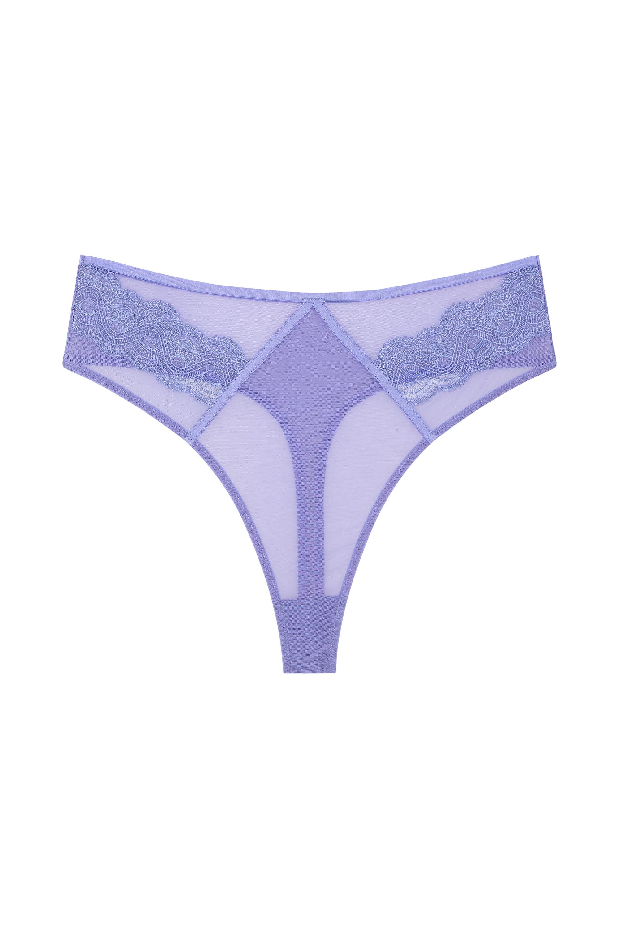 Maisie Blue Lace Trim High Waist Thong - Image 4