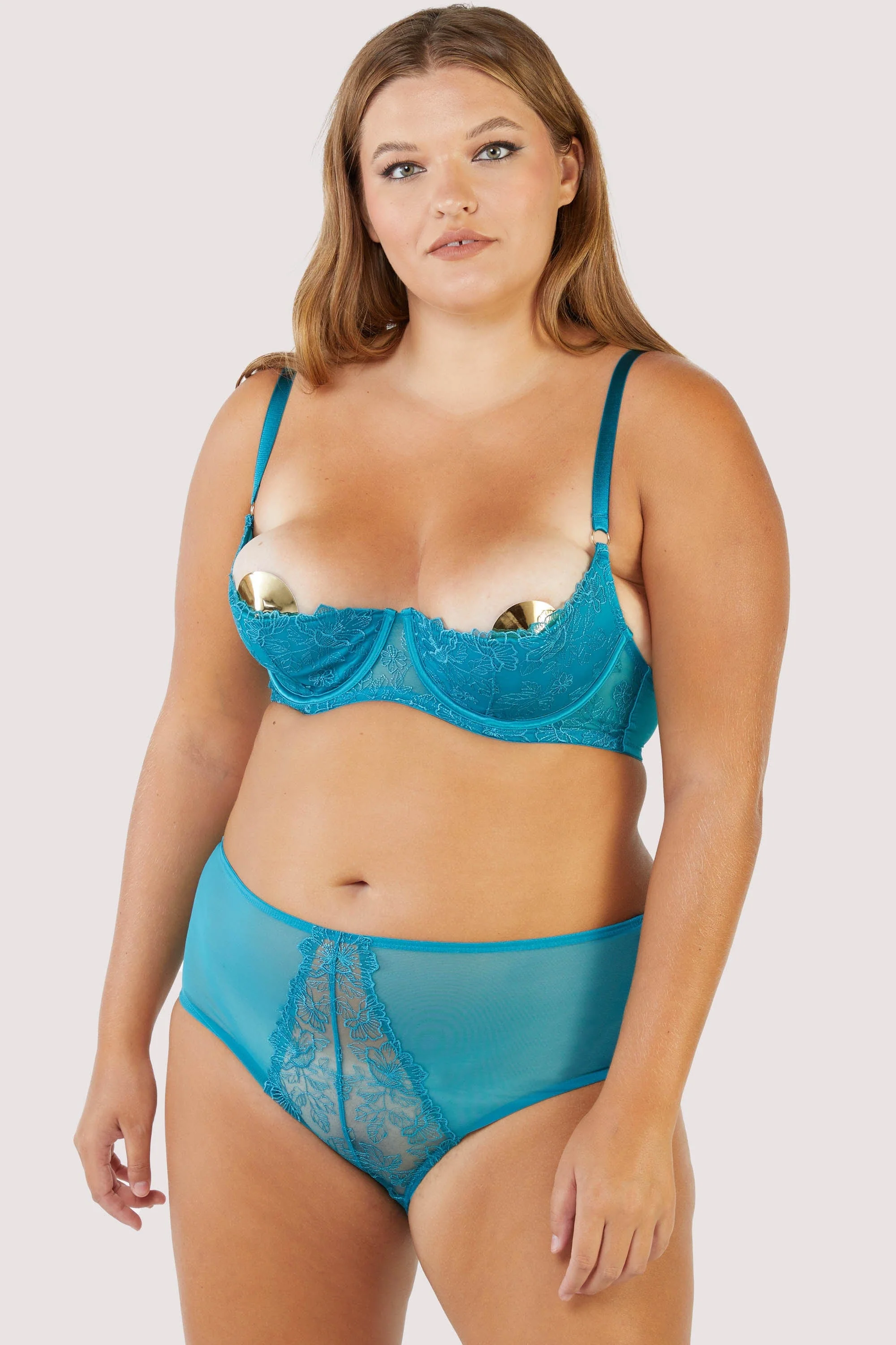 Marsha Teal Embroidery And Rings Quarter Cup Bra - Image 7