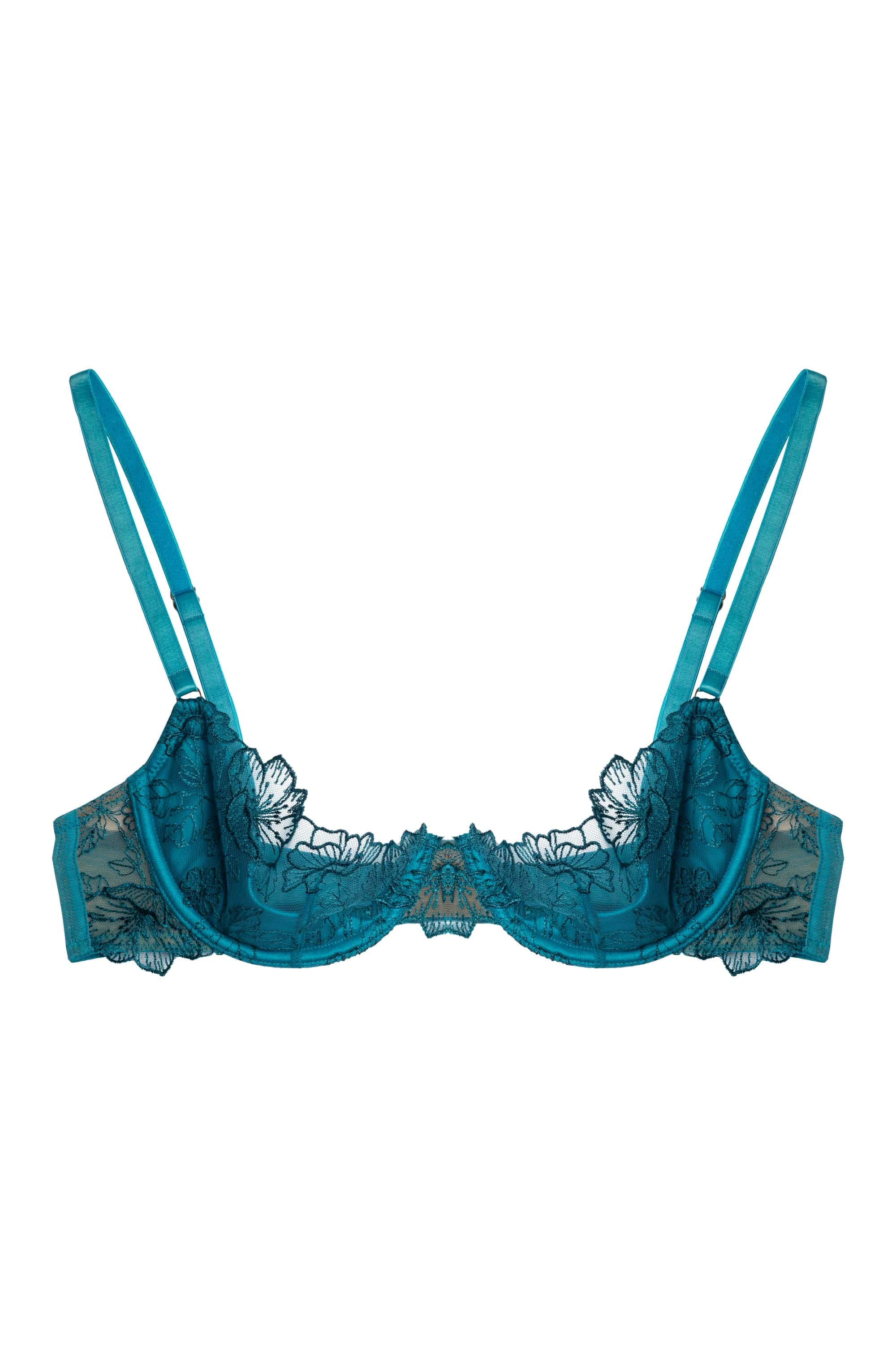 Marsha Teal Embroidery And Rings Quarter Cup Bra - Image 9