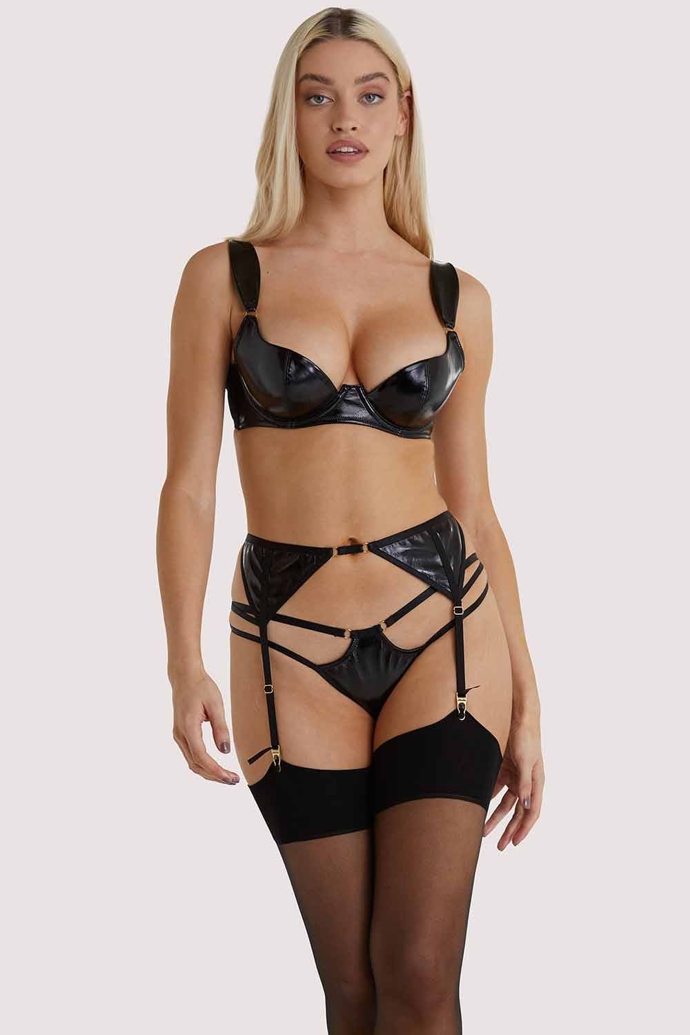 Maxine Black PVC Strap and Ring Detail Suspender - Image 3