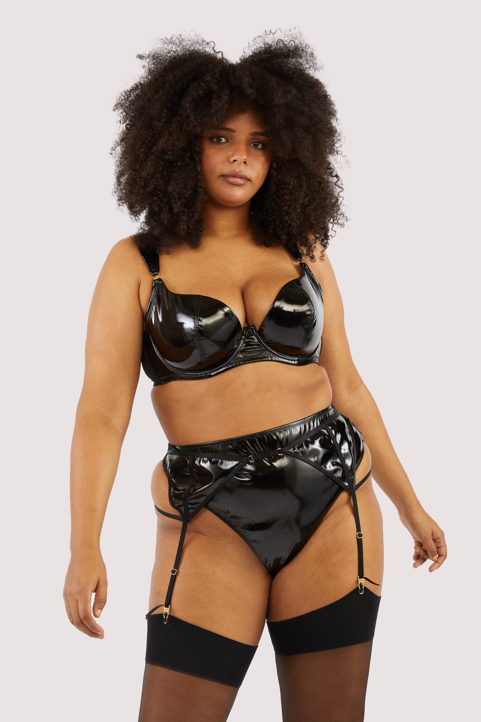 Maxine Black PVC Strap and Ring Detail Suspender - Image 9