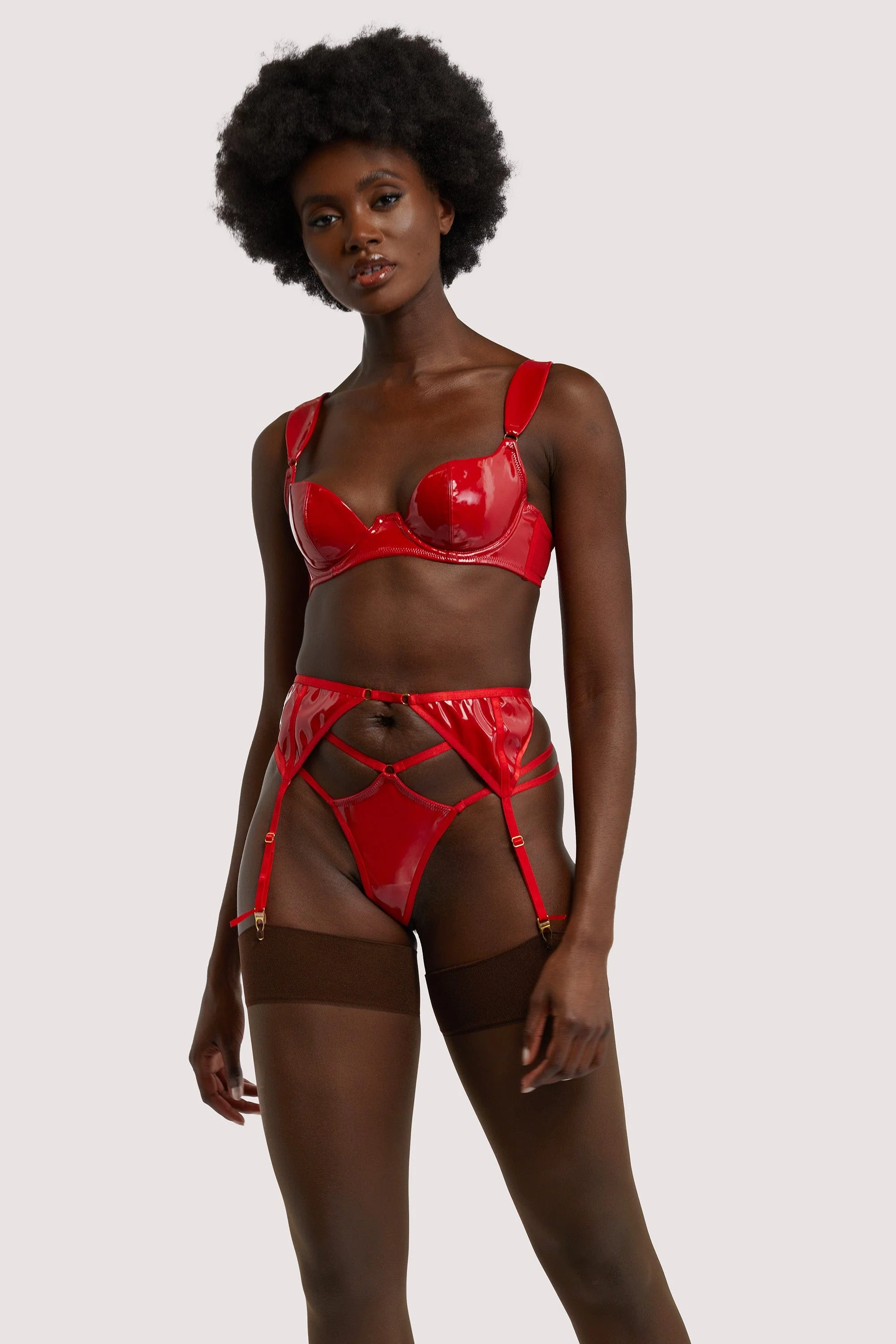 Maxine Red PVC Strap And Ring Detail Suspender - Image 6