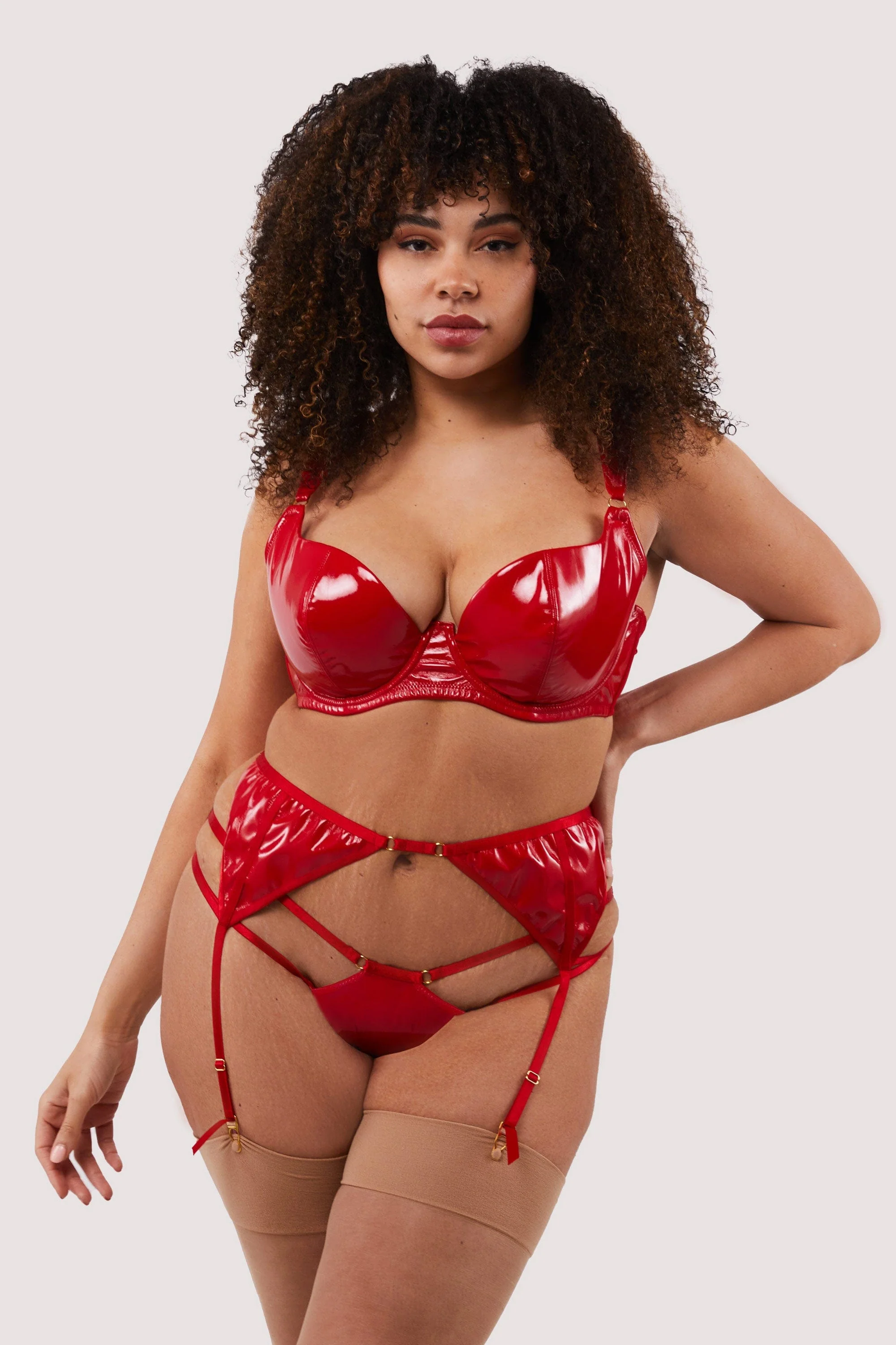 Maxine Red PVC Strap And Ring Detail Suspender - Image 8