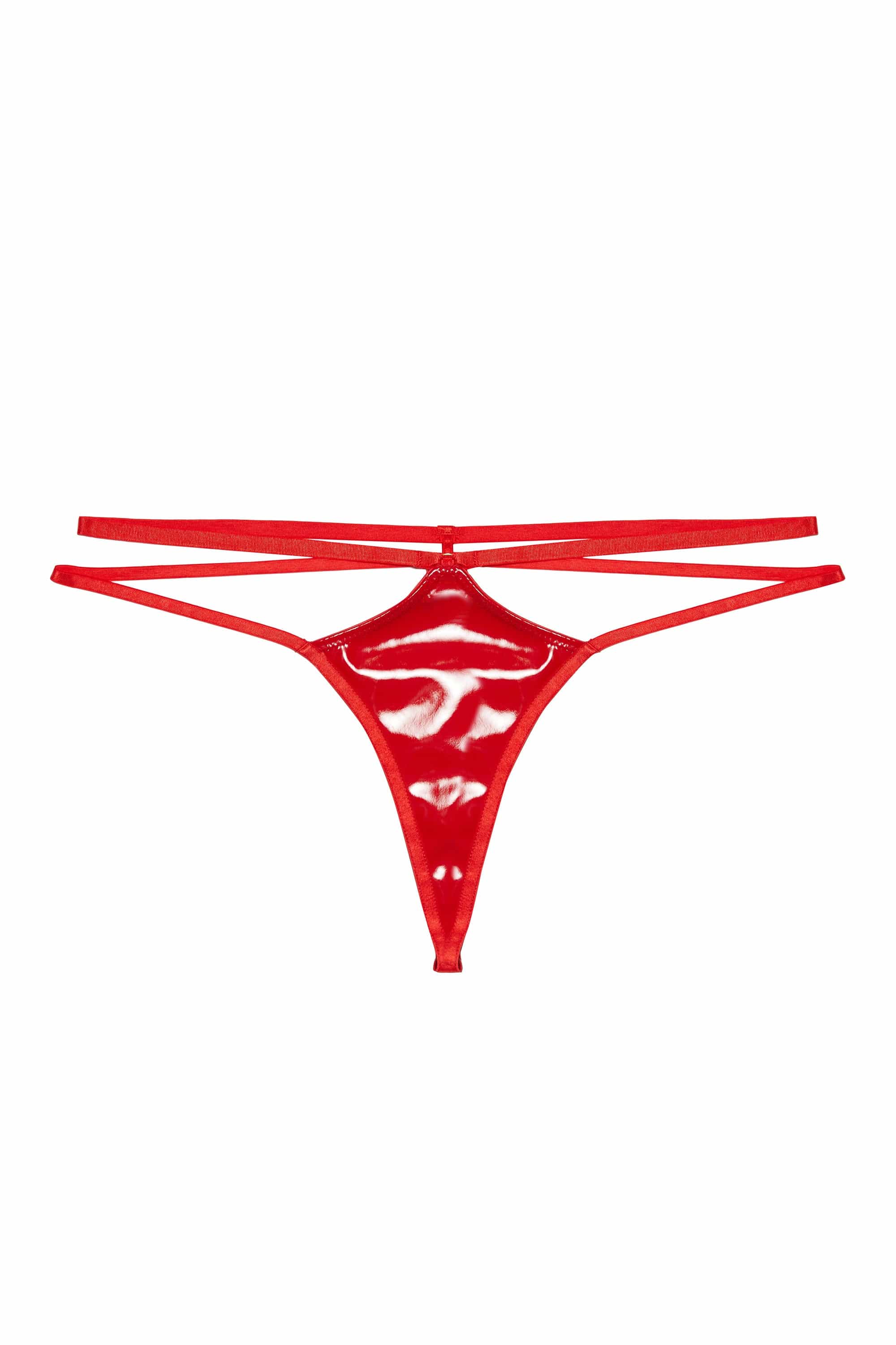 Maxine Red PVC Strap And Ring Detail Thong - Image 7