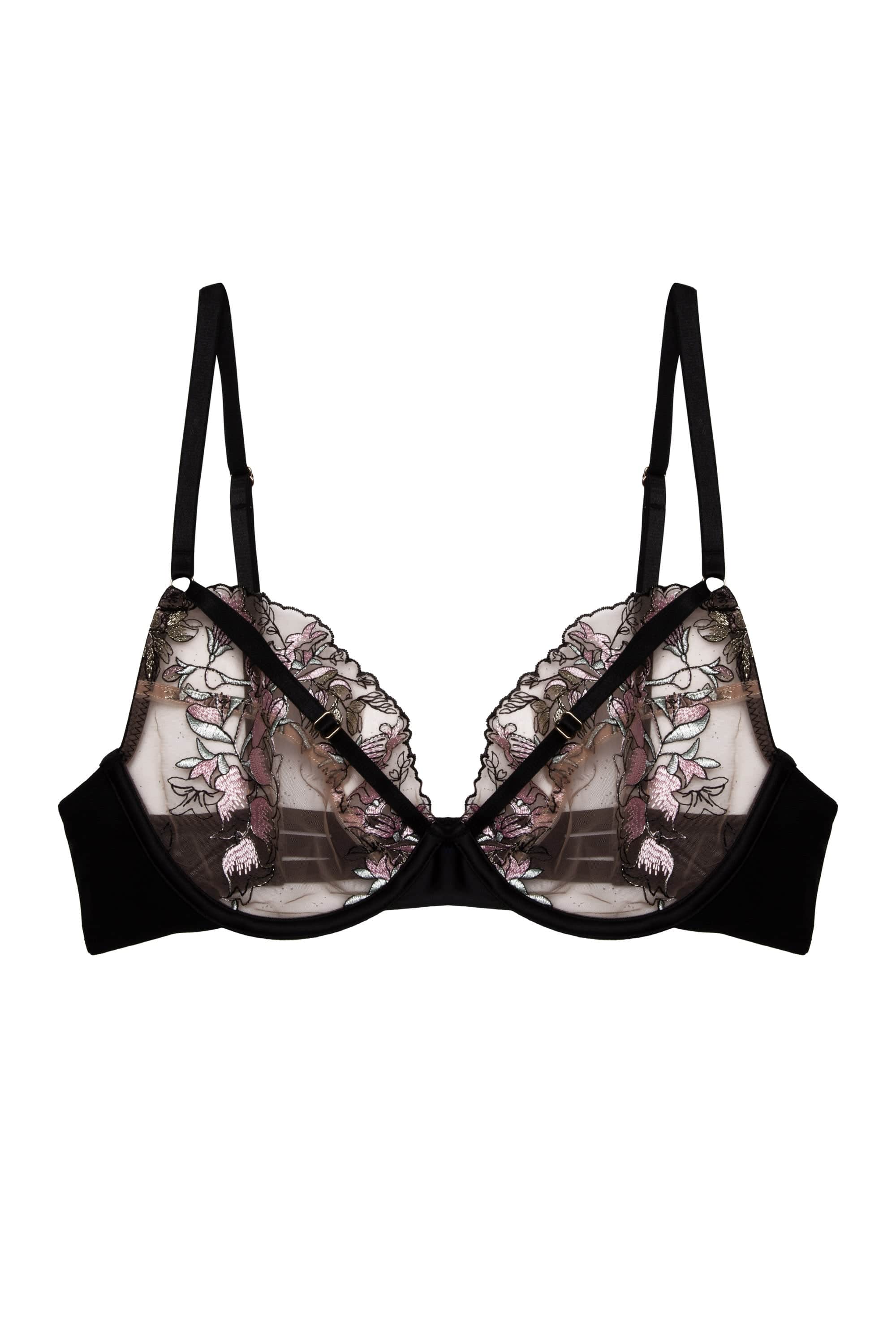 Mayla Black Floral Embroidered Plunge Bra - Image 5