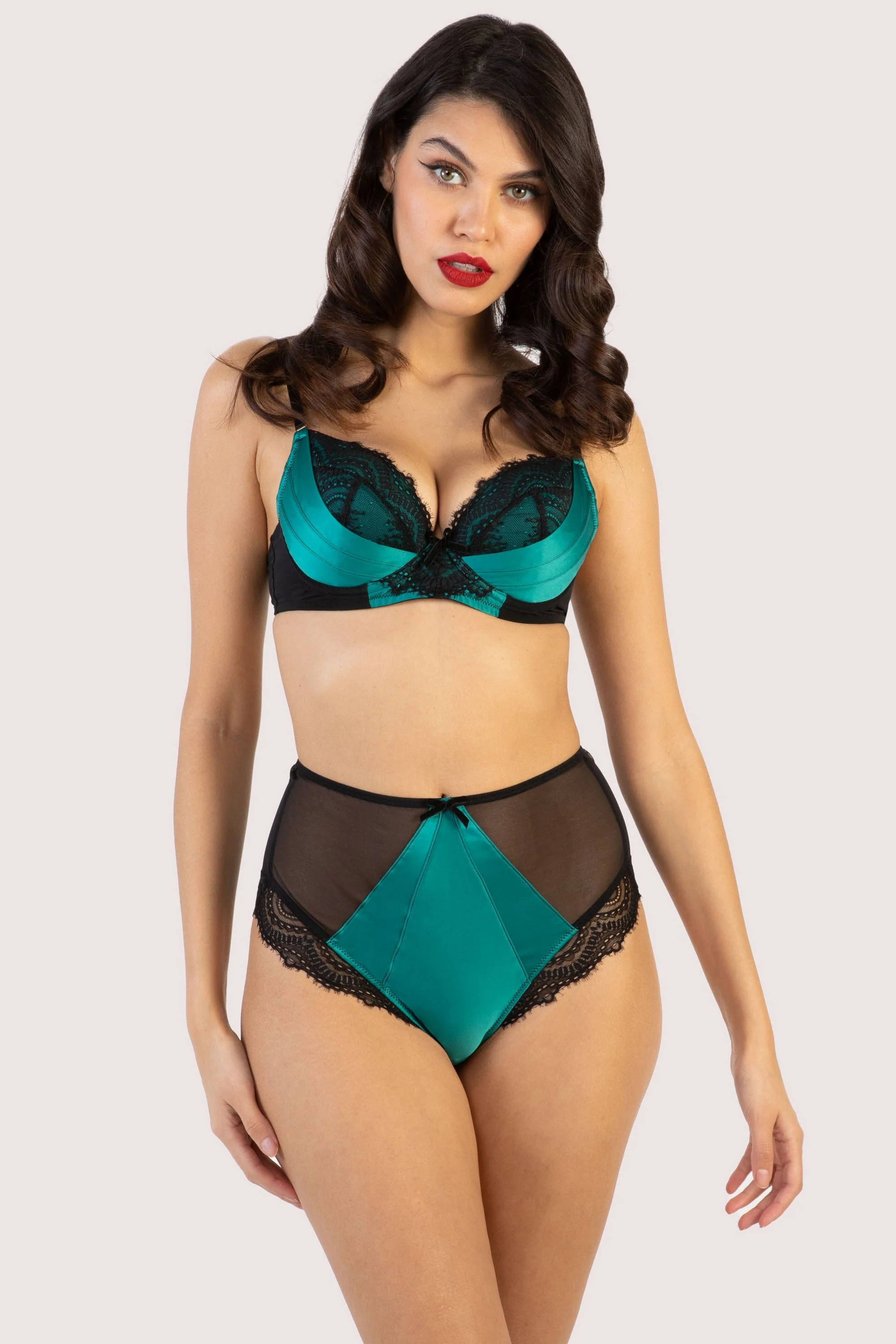 Melda Teal Satin And High Waist Brief - Image 4