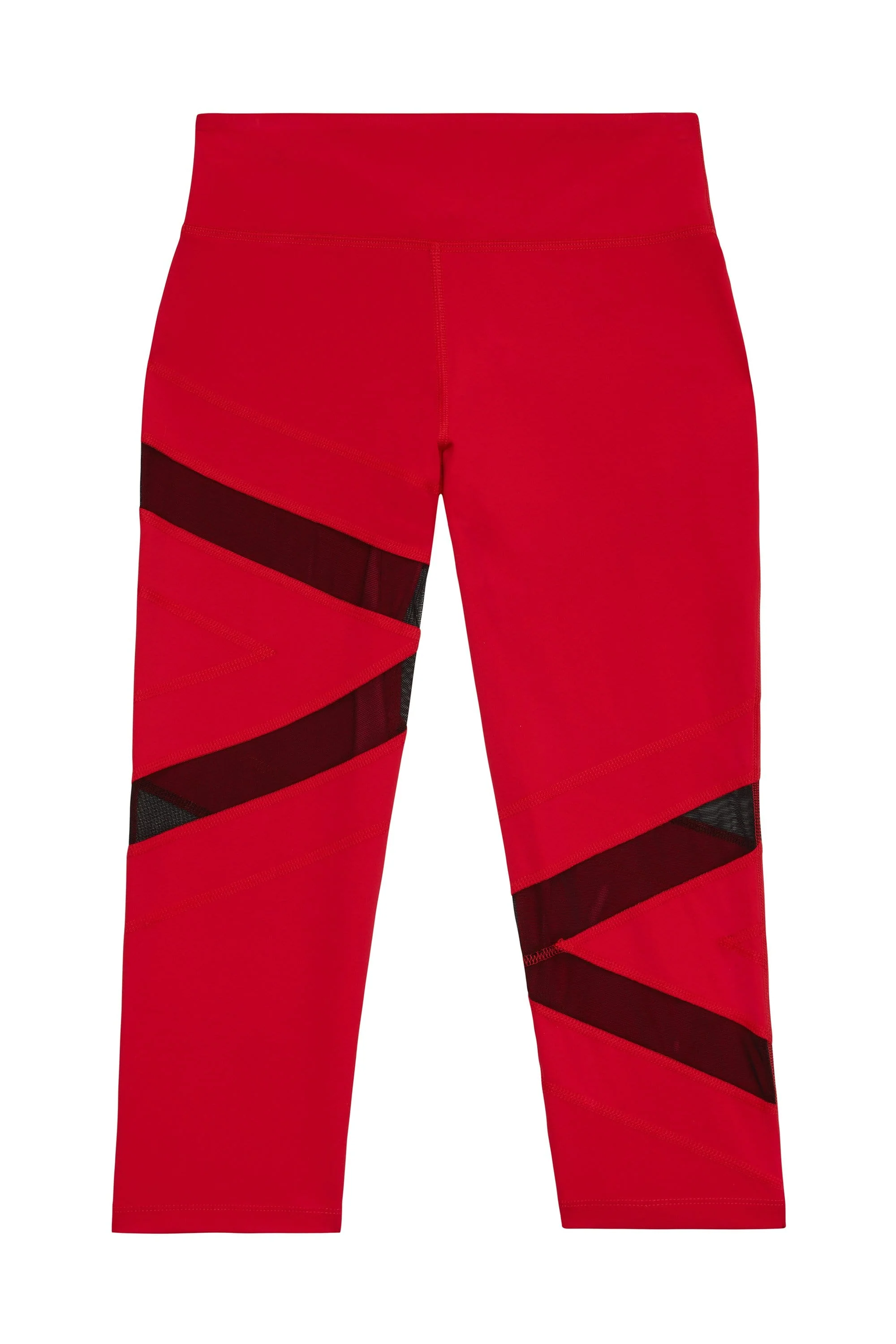 Mesh Panel Crop Leggings Red - Image 3