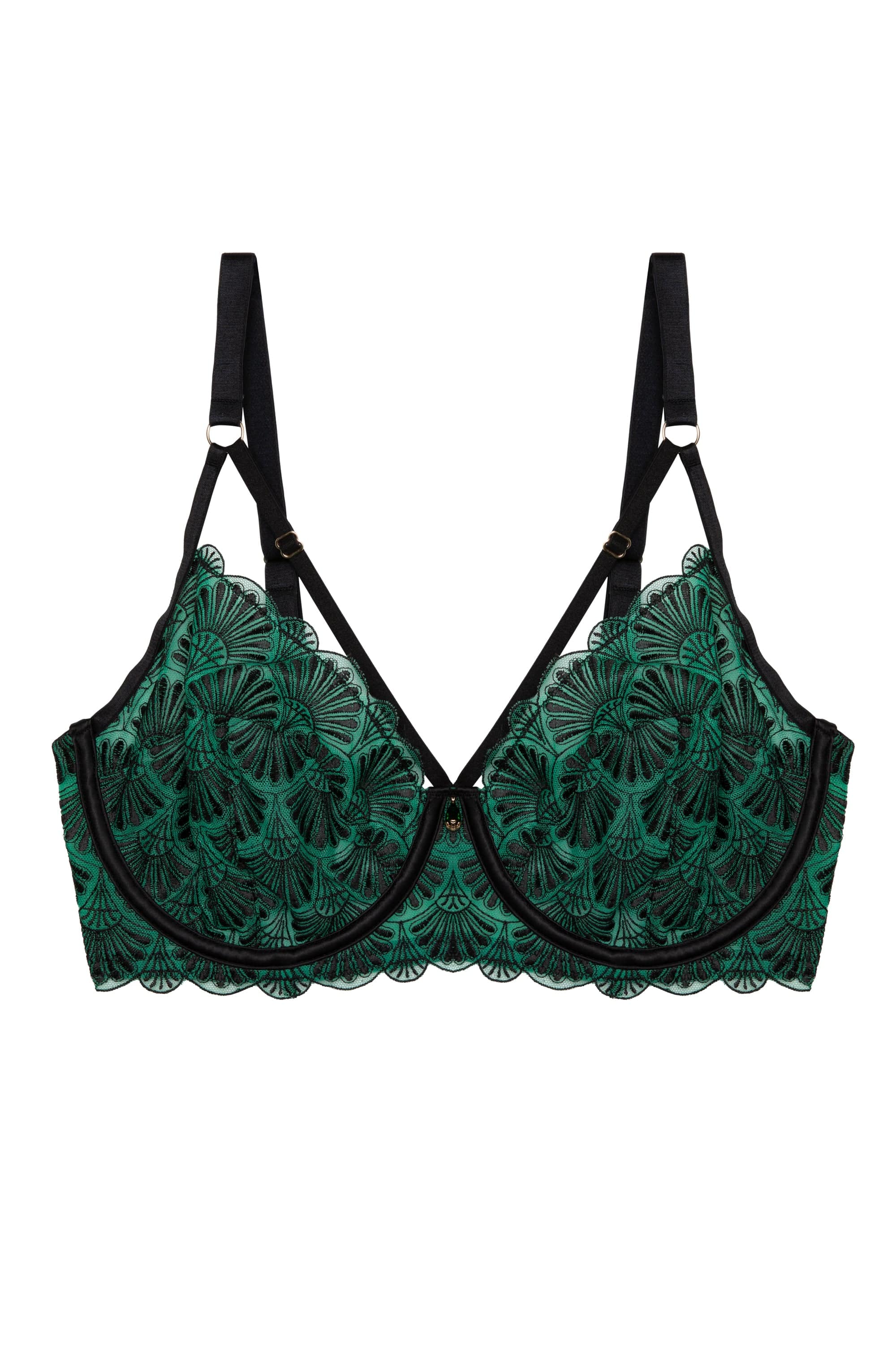 Mia Black and Jade Deco Embroidery Balconette Bra - Image 10