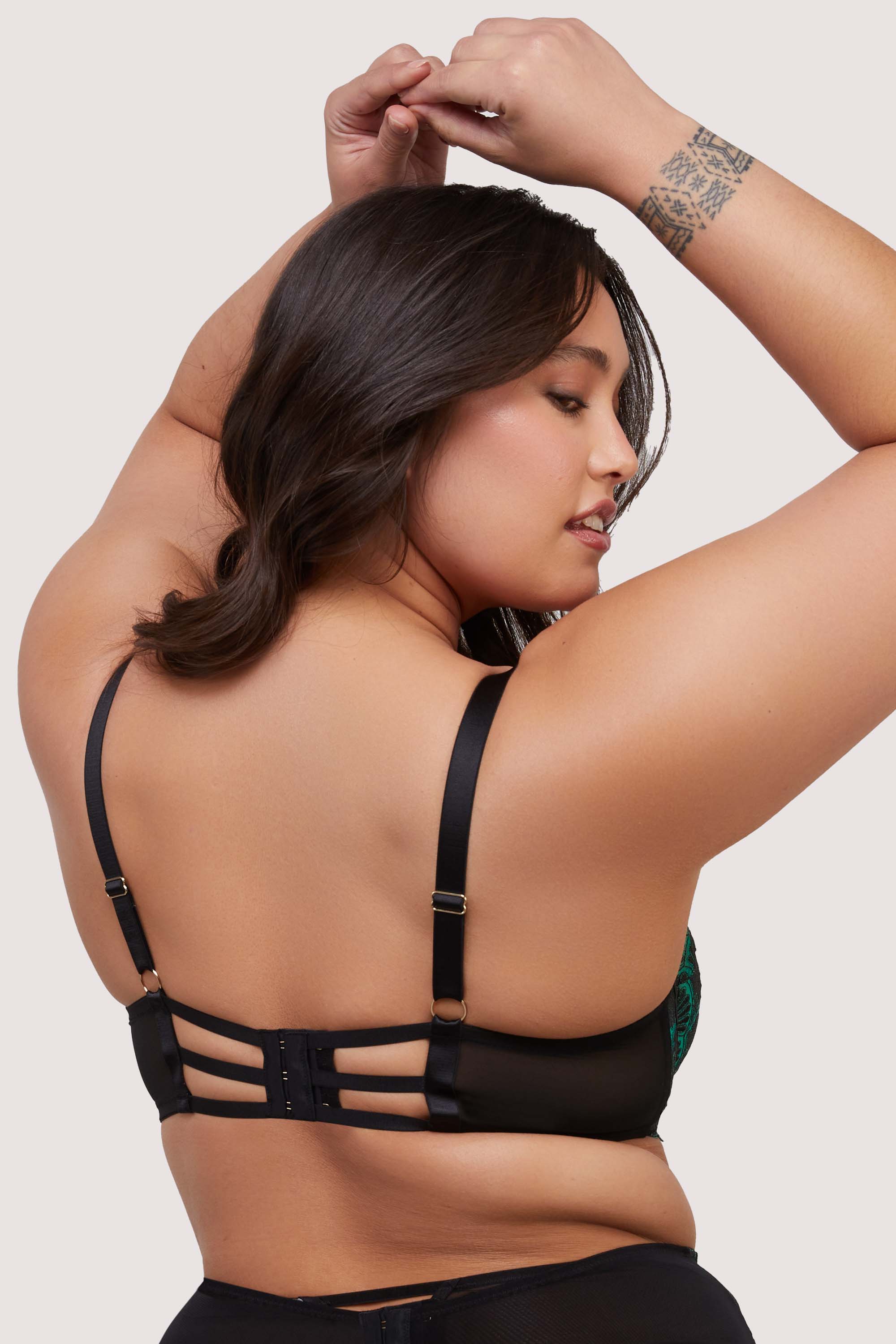 Mia Black and Jade Deco Embroidery Balconette Bra - Image 4