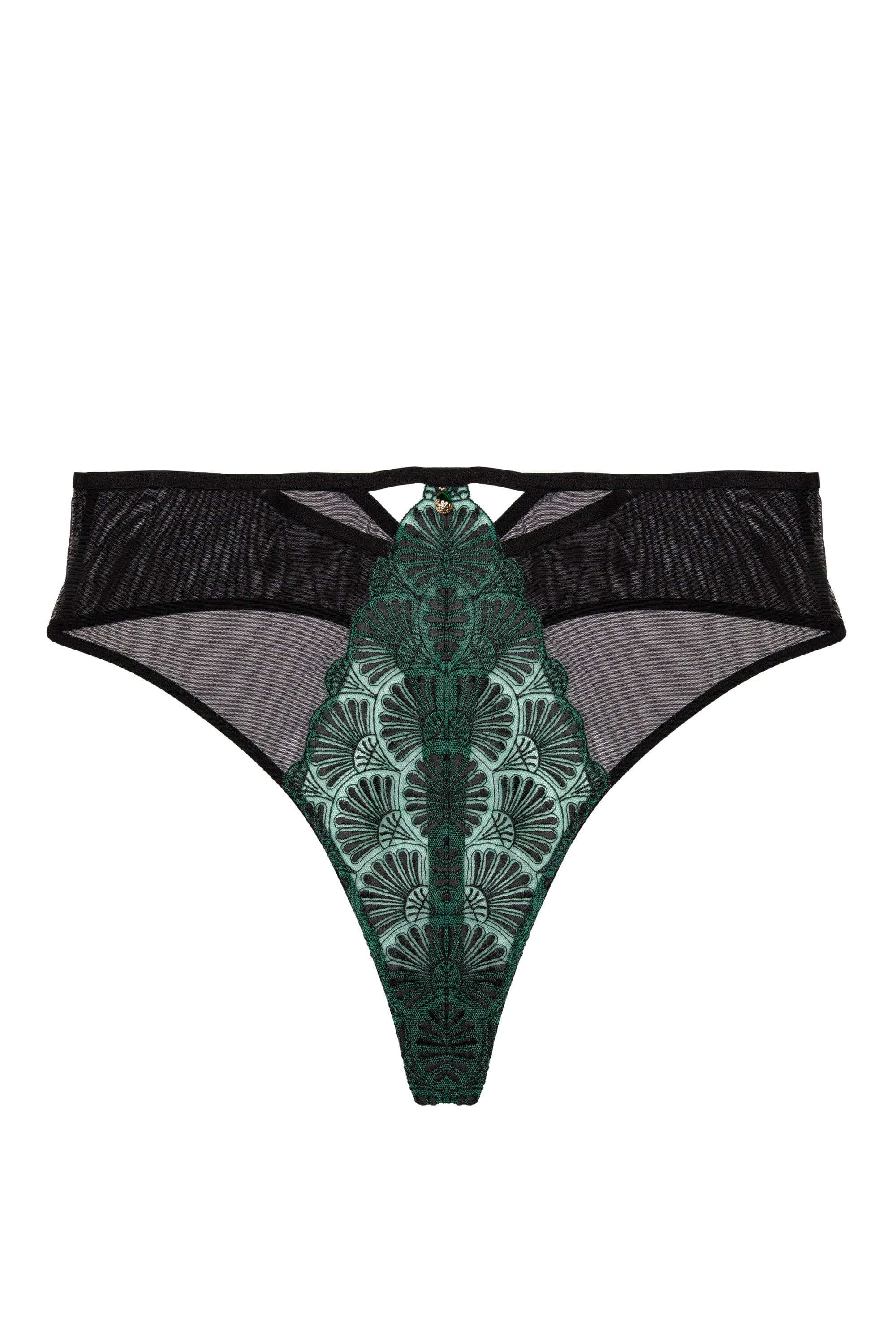 Mia Black And Jade Deco Embroidery HighWaist Thong - Image 7