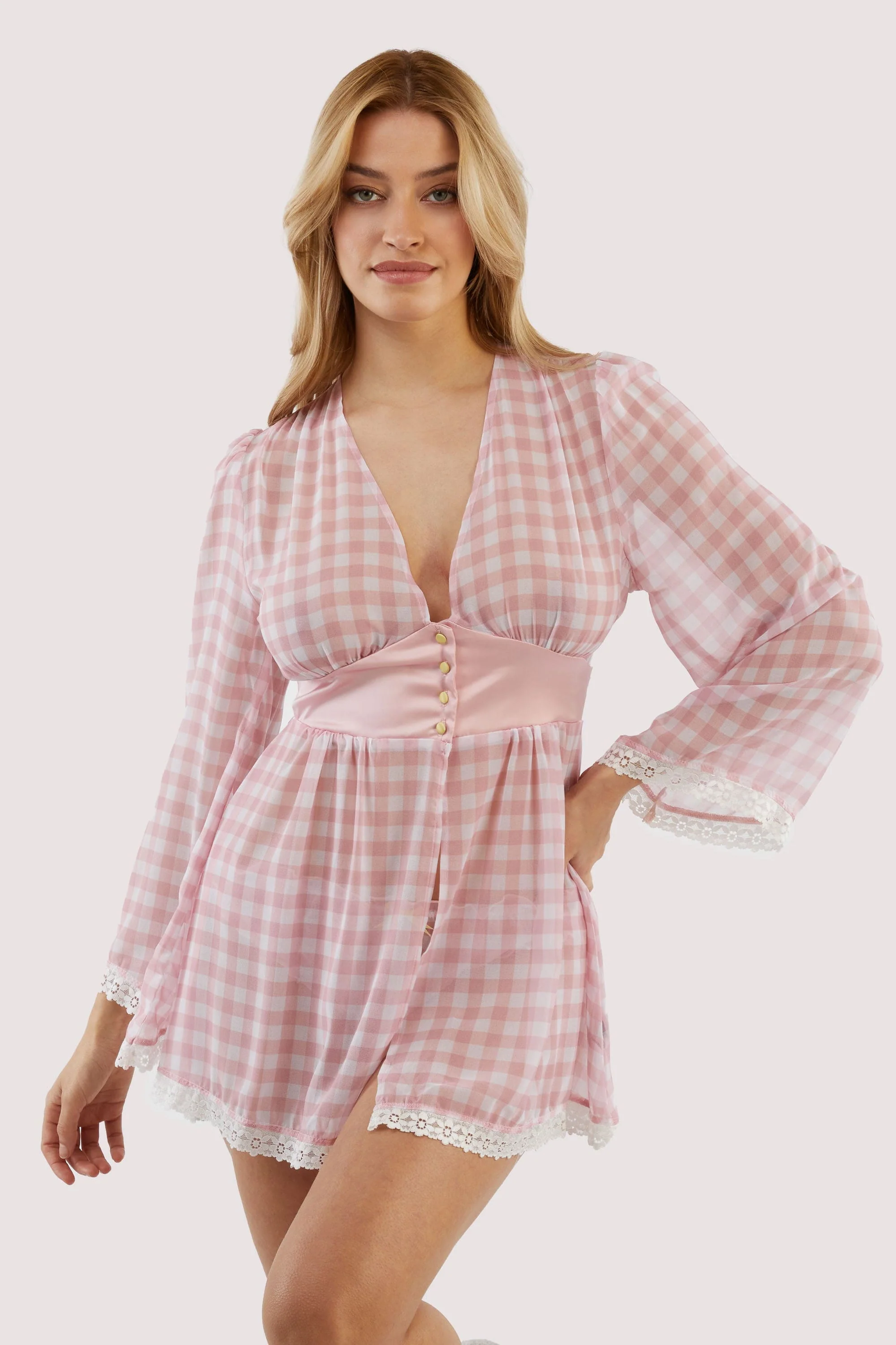 Mini Pink Gingham Robe - Image 3