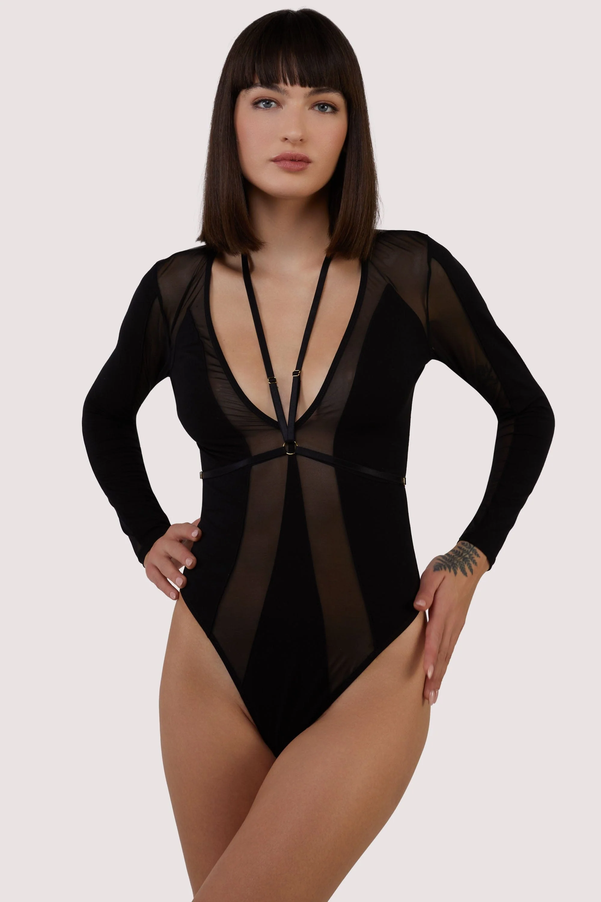 Morgan Black Panelled Mesh and Micro Plunge Body - Image 3