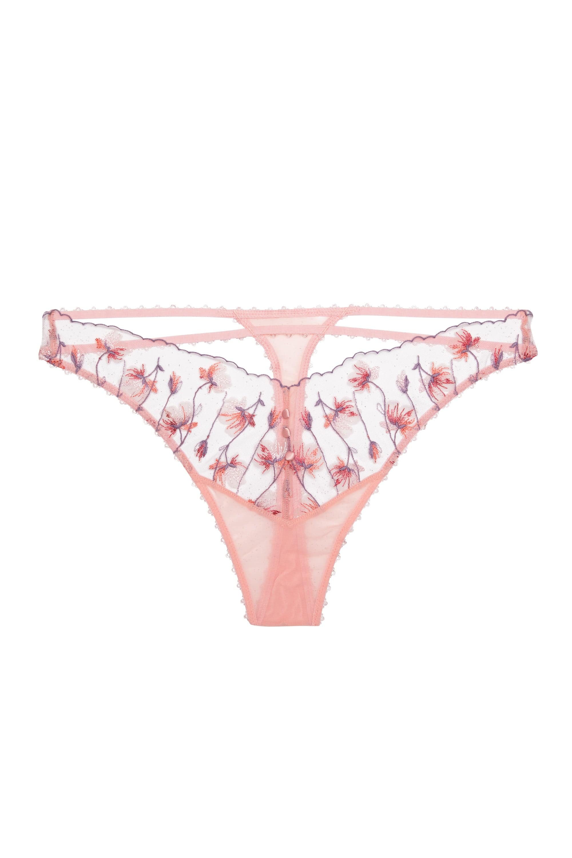 Nella Peach Floral Embroidery Thong - Image 4