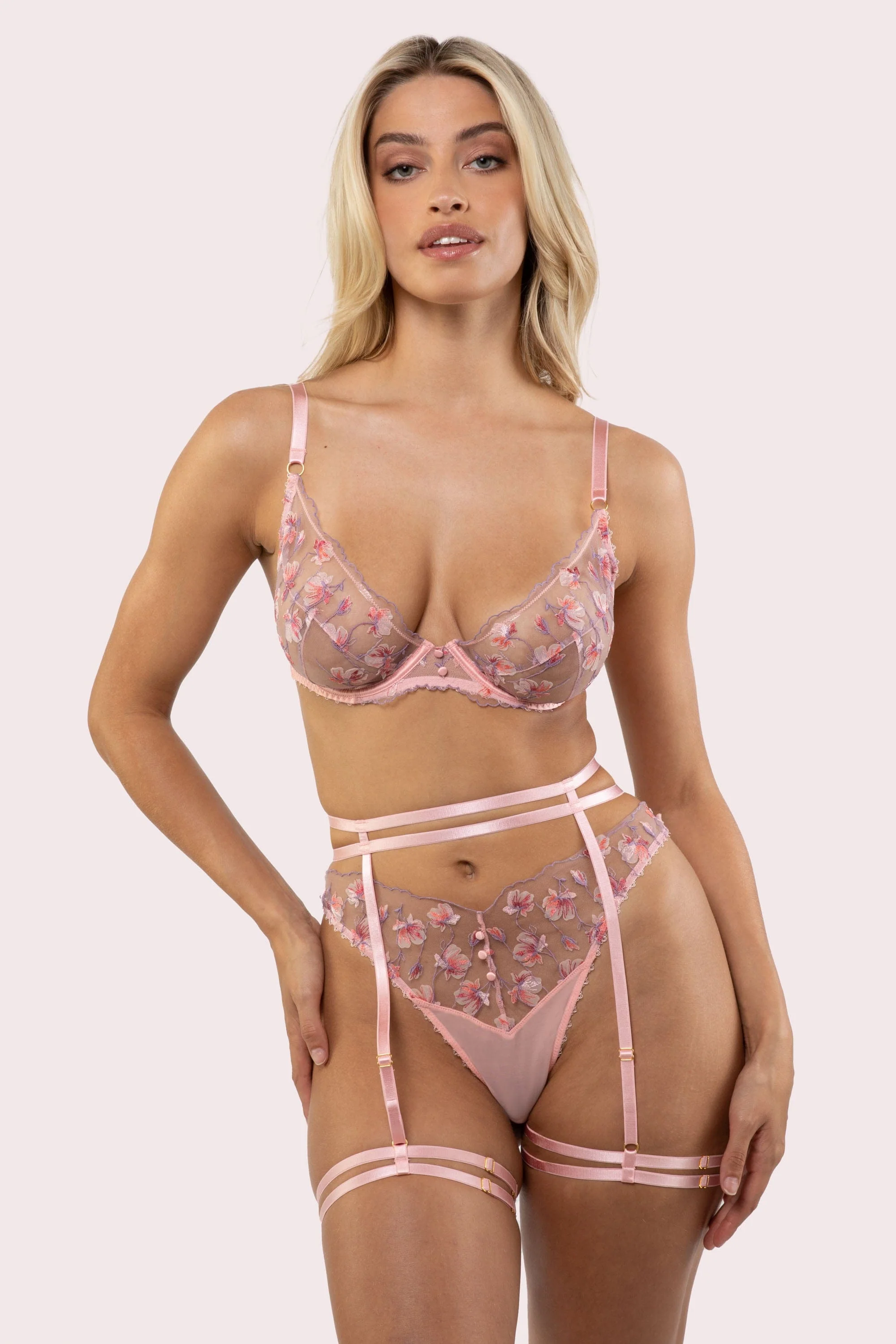Nella Peach Strappy Suspender Belt - Image 4