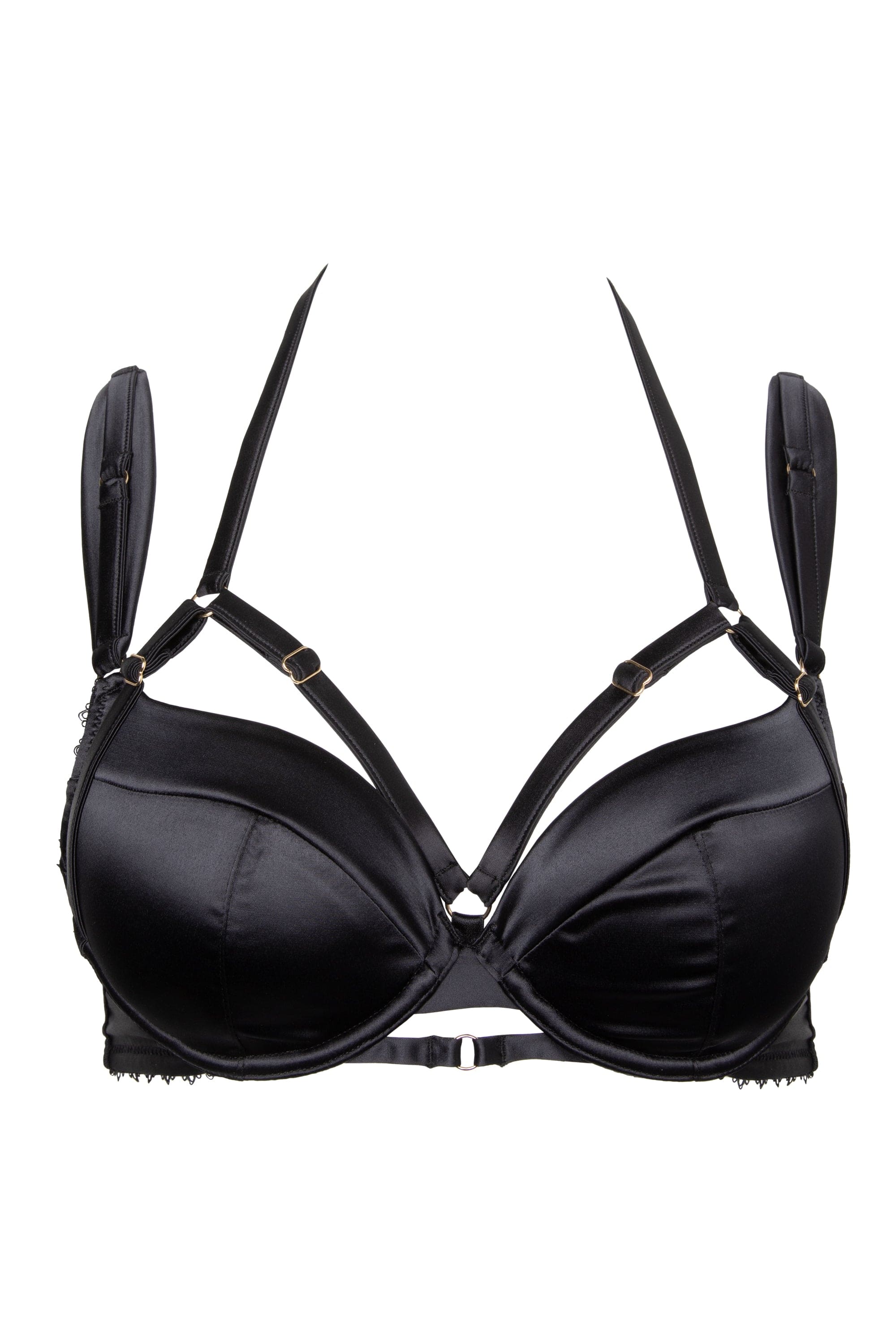 Noelle Black Satin Strappy Plunge Bra - Image 5