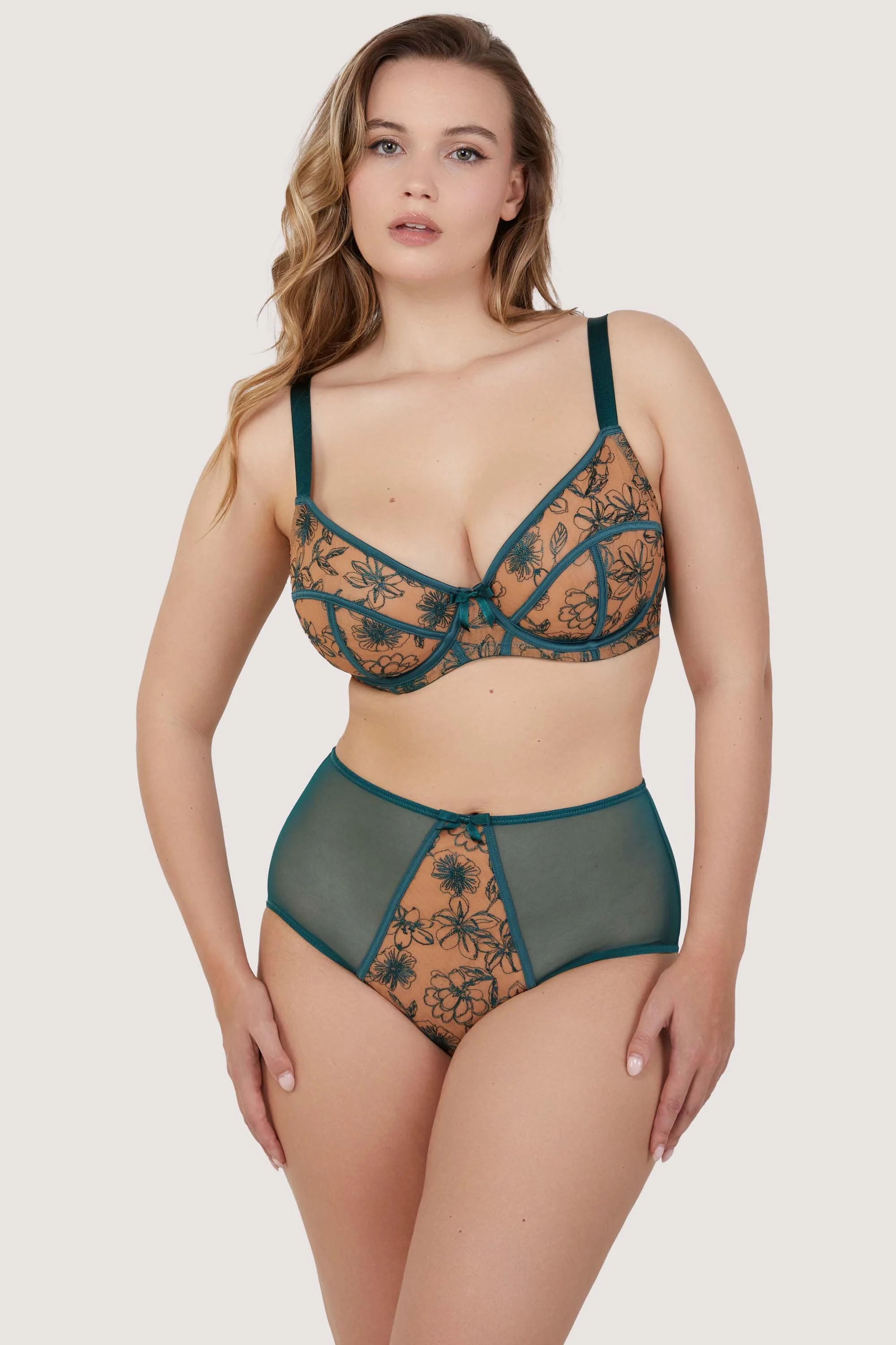 Olivia Teal Contrast Embroidery High Waist Brief - Image 6