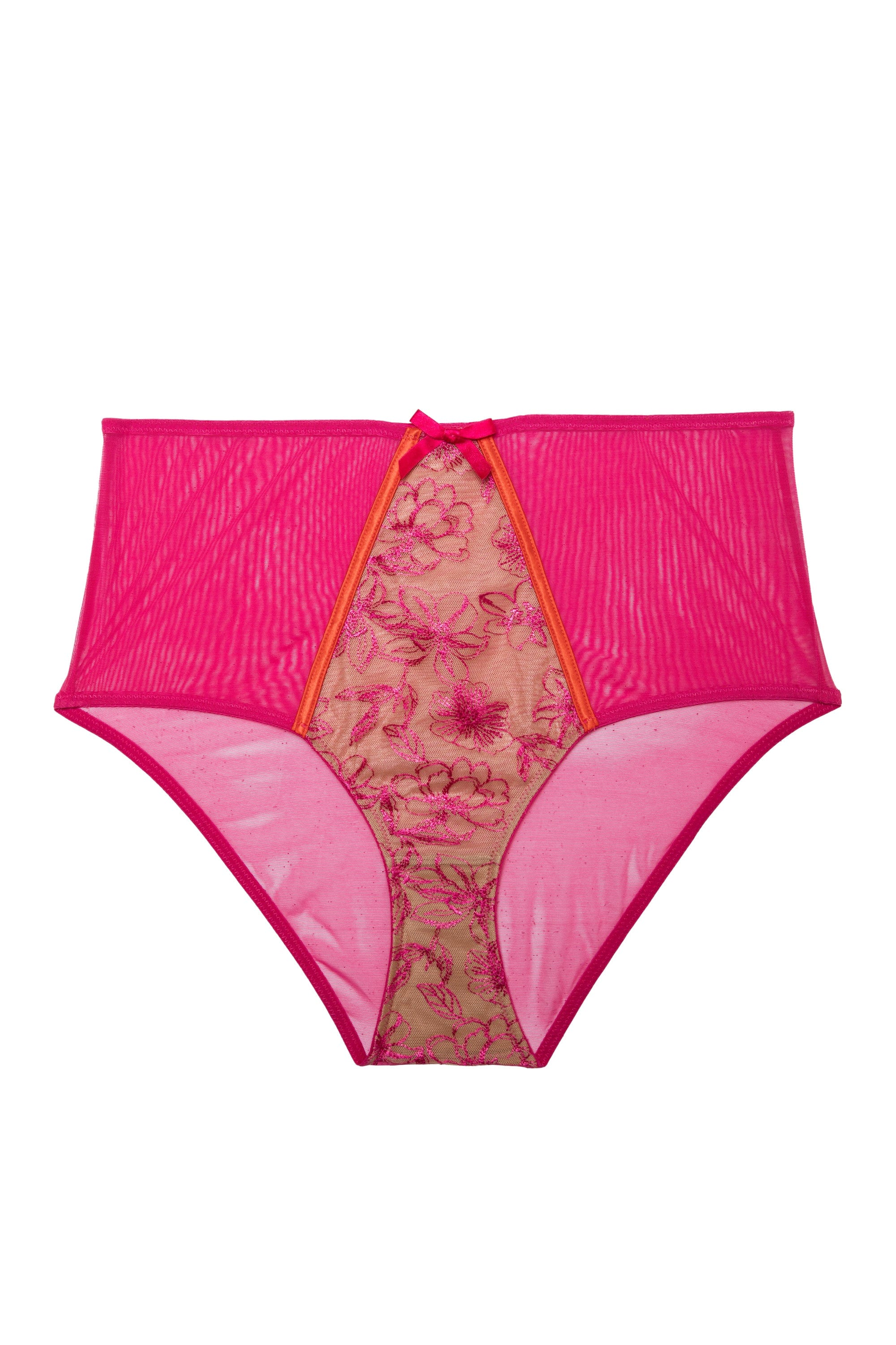 Olivia Pink Contrast Embroidery High Waist Brief - Image 4