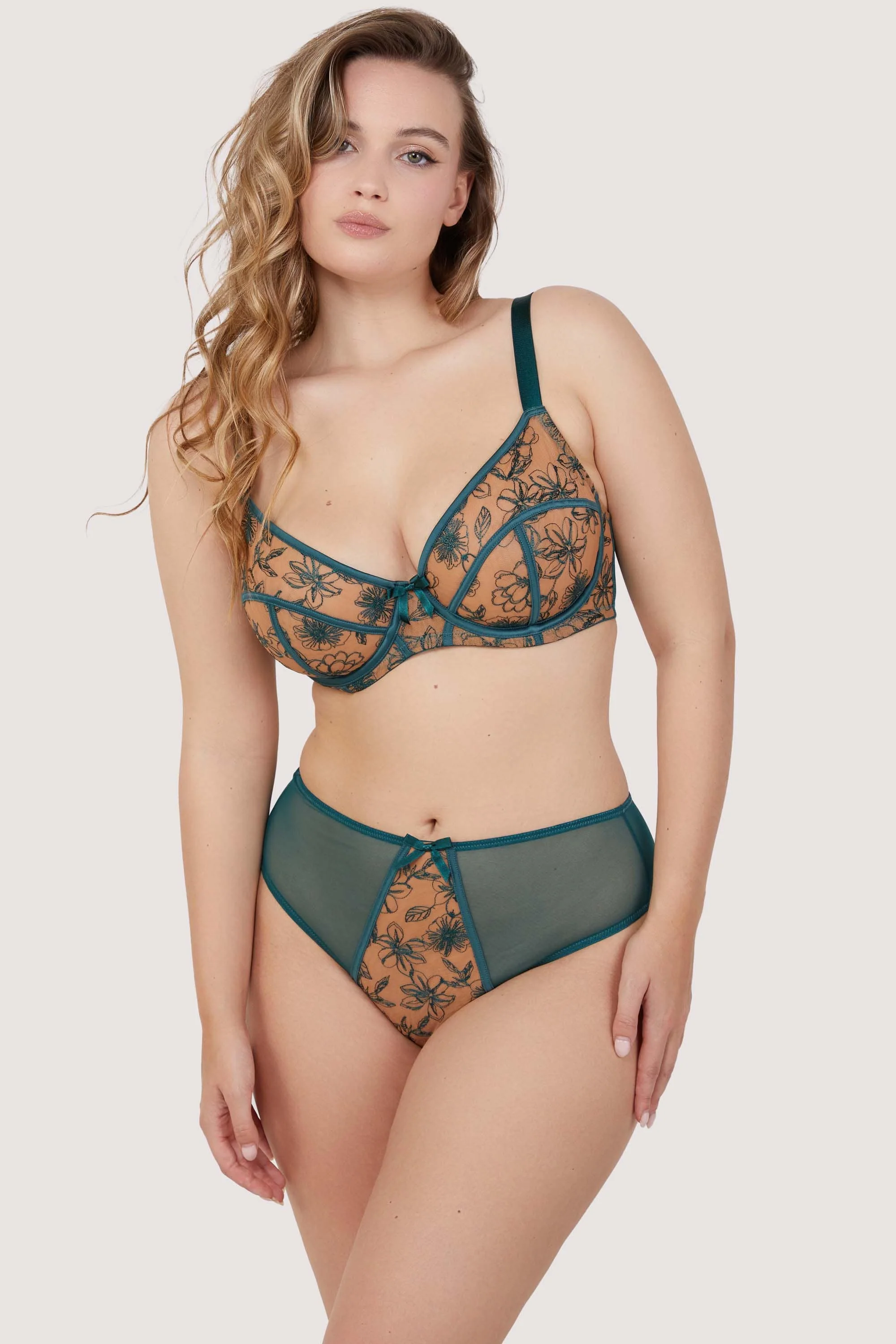 Olivia Teal Contrast Embroidery Balconette Bra - Image 7