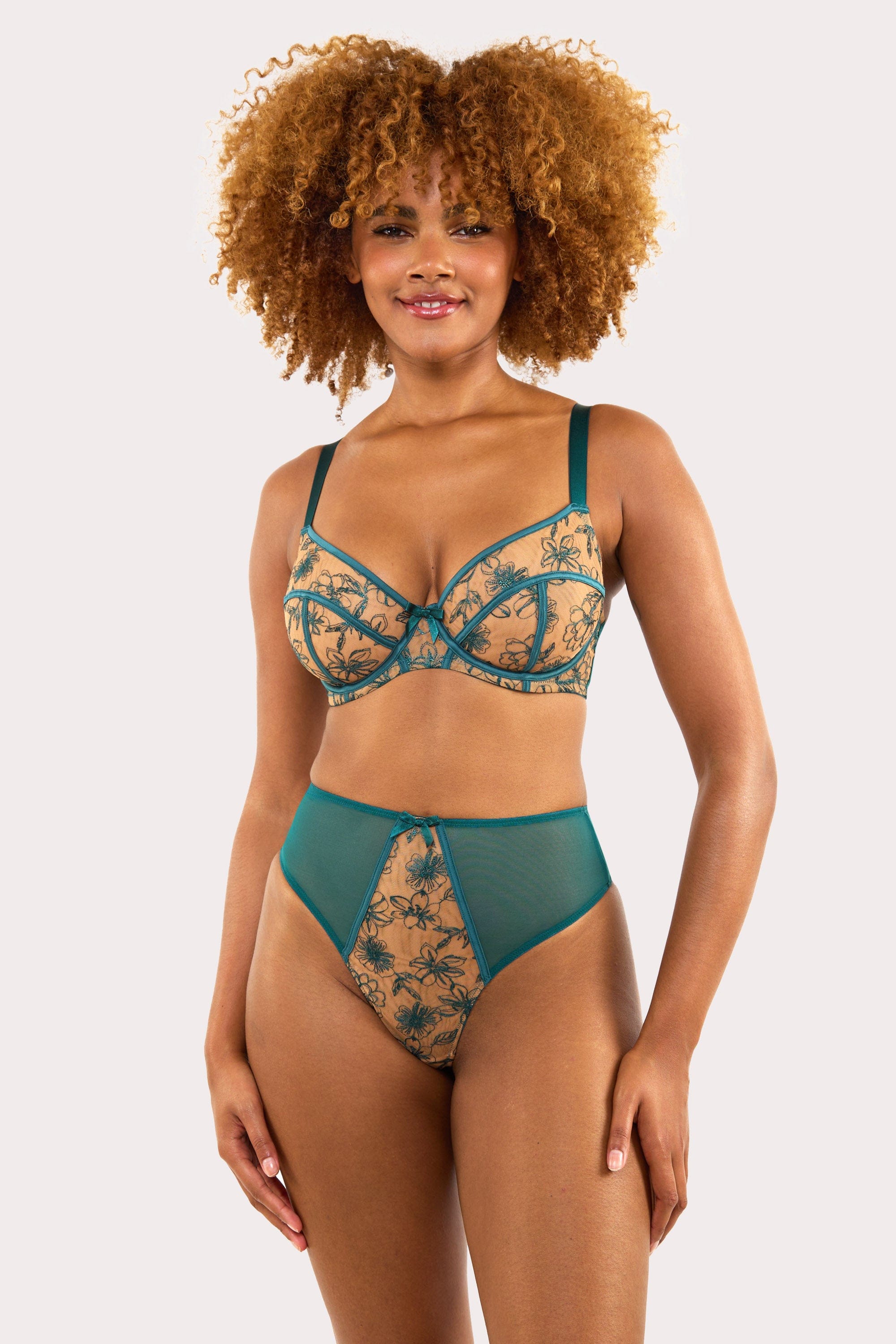 Olivia Teal Contrast Embroidery Thong - Image 3