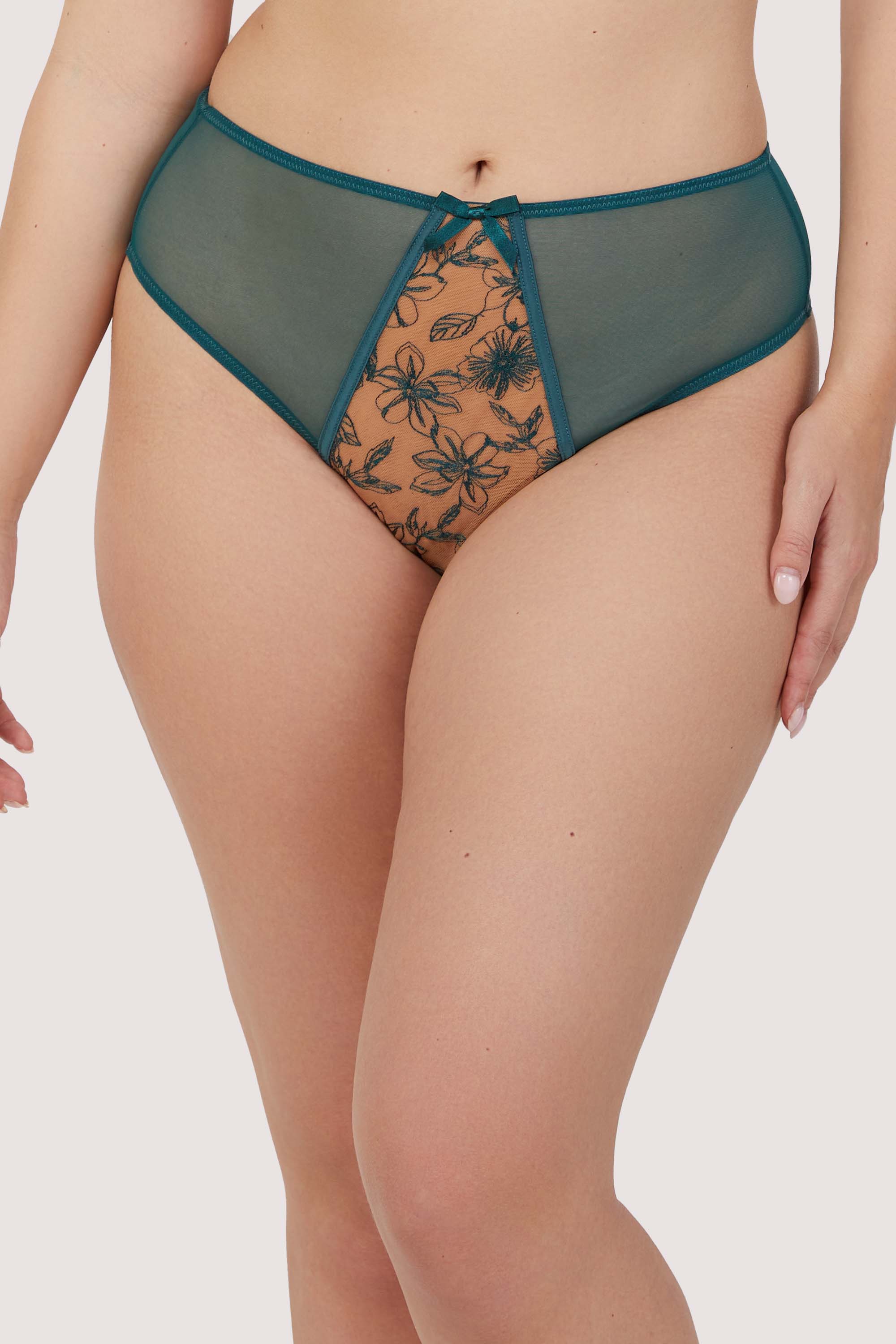 Olivia Teal Contrast Embroidery Thong - Image 4